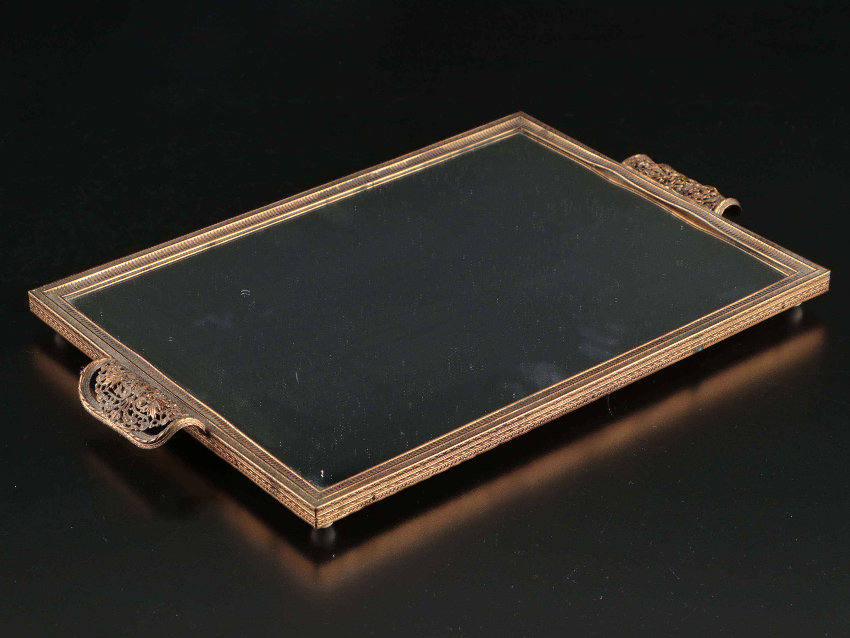 Capodimonte Porcelain Bell, Crystal Bell, Mirrored Tray, and Other Table Décor