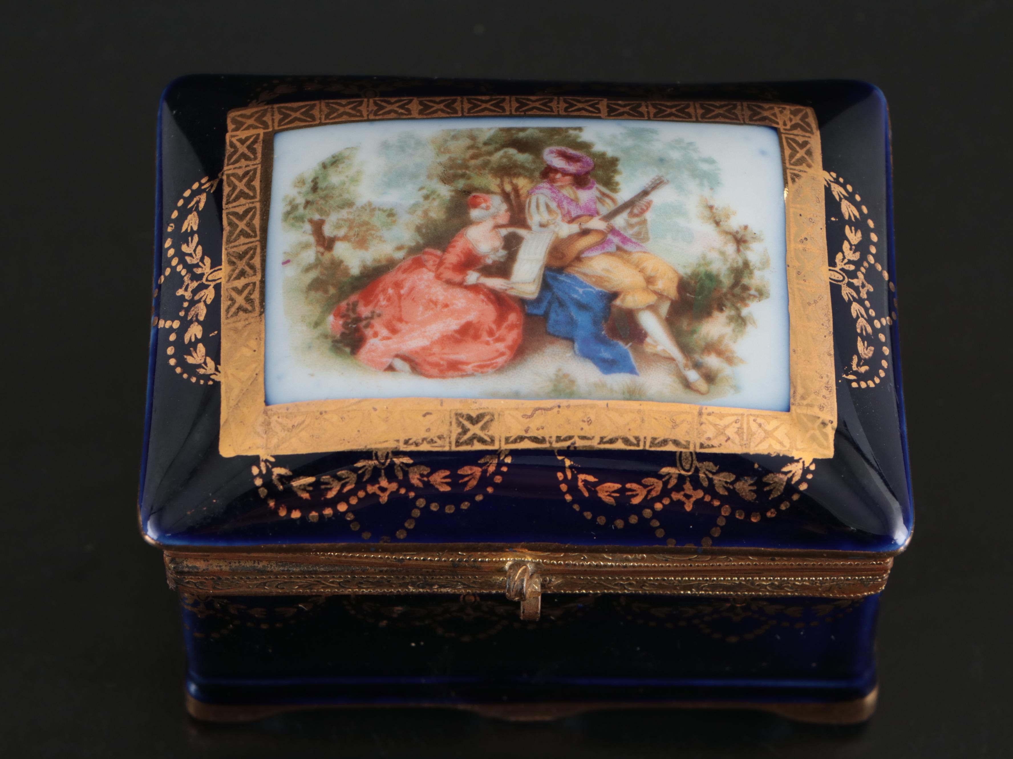 Capodimonte Porcelain Bell, Crystal Bell, Mirrored Tray, and Other Table Décor