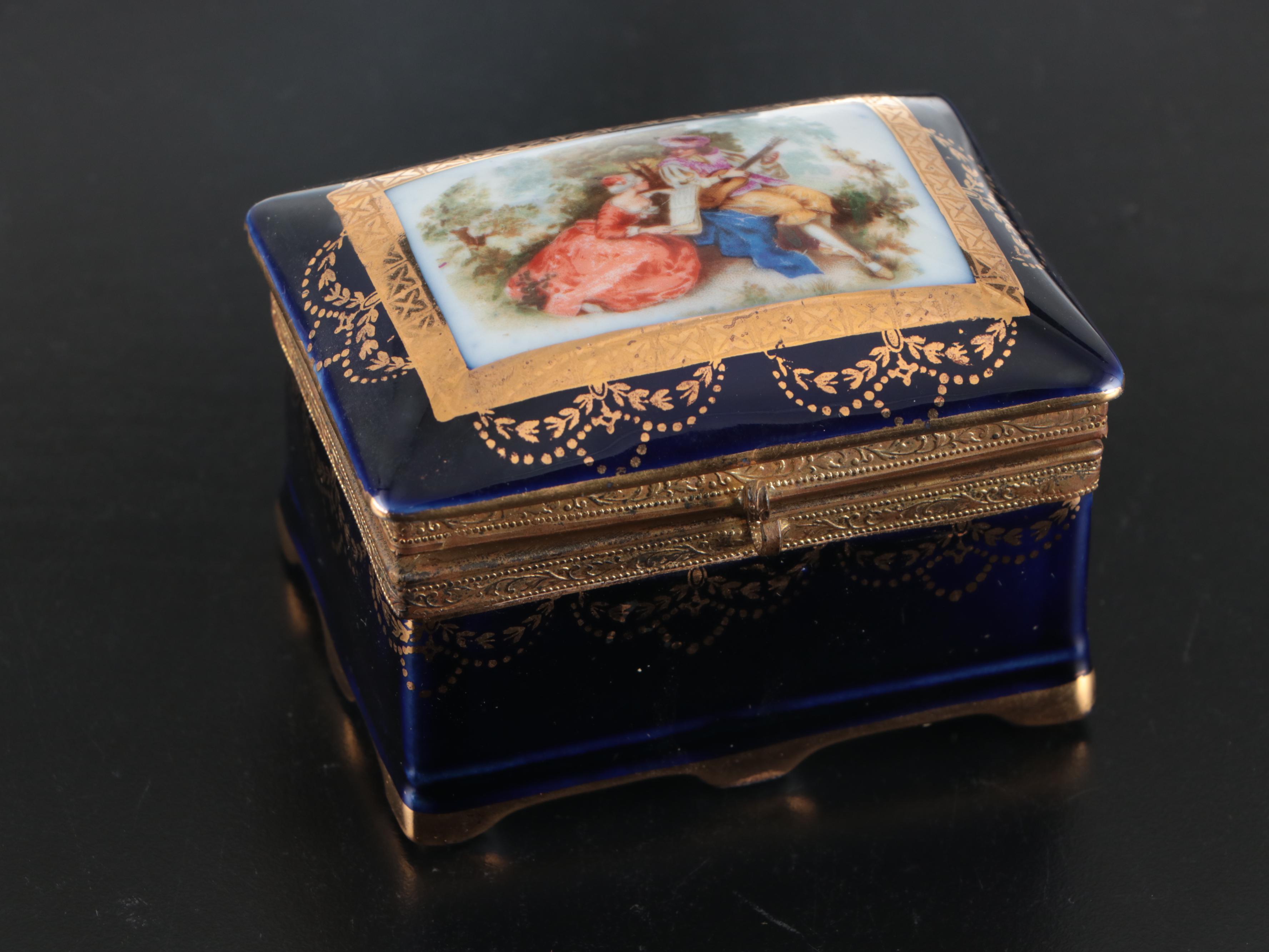 Capodimonte Porcelain Bell, Crystal Bell, Mirrored Tray, and Other Table Décor