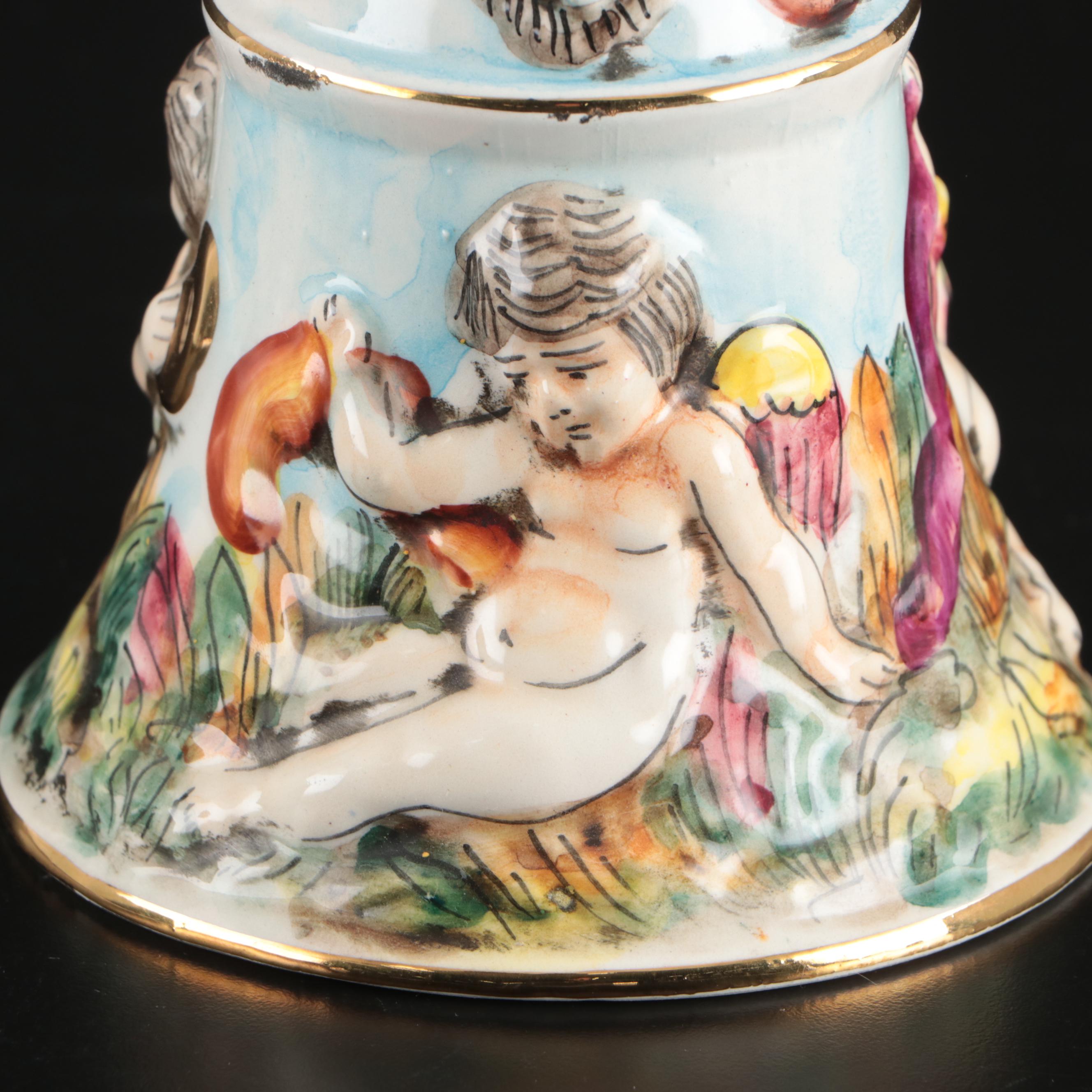 Capodimonte Porcelain Bell, Crystal Bell, Mirrored Tray, and Other Table Décor