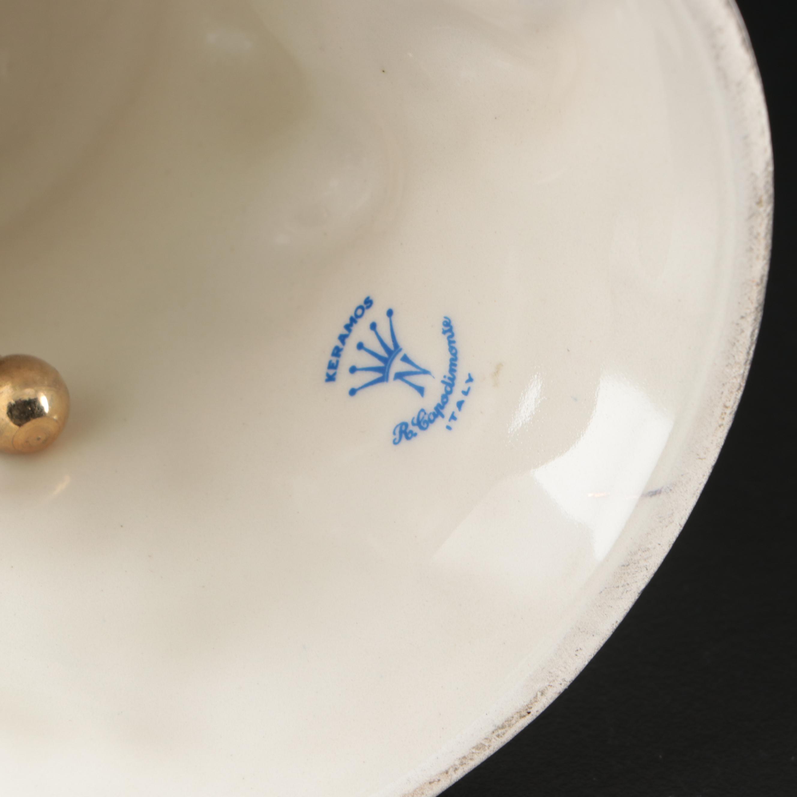 Capodimonte Porcelain Bell, Crystal Bell, Mirrored Tray, and Other Table Décor