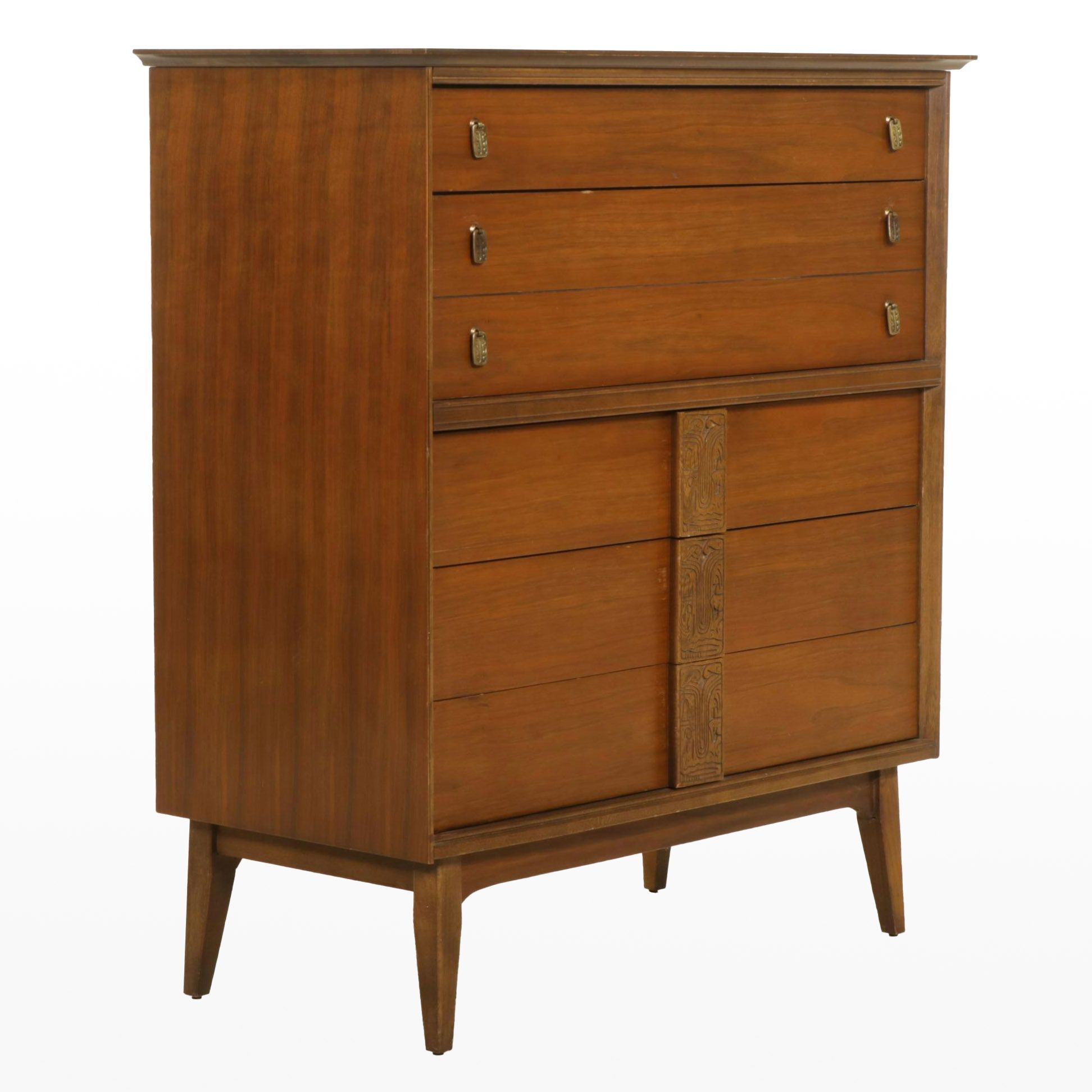 Bassett "Mayan" Mid Century Modern Walnut Chest of Drawers