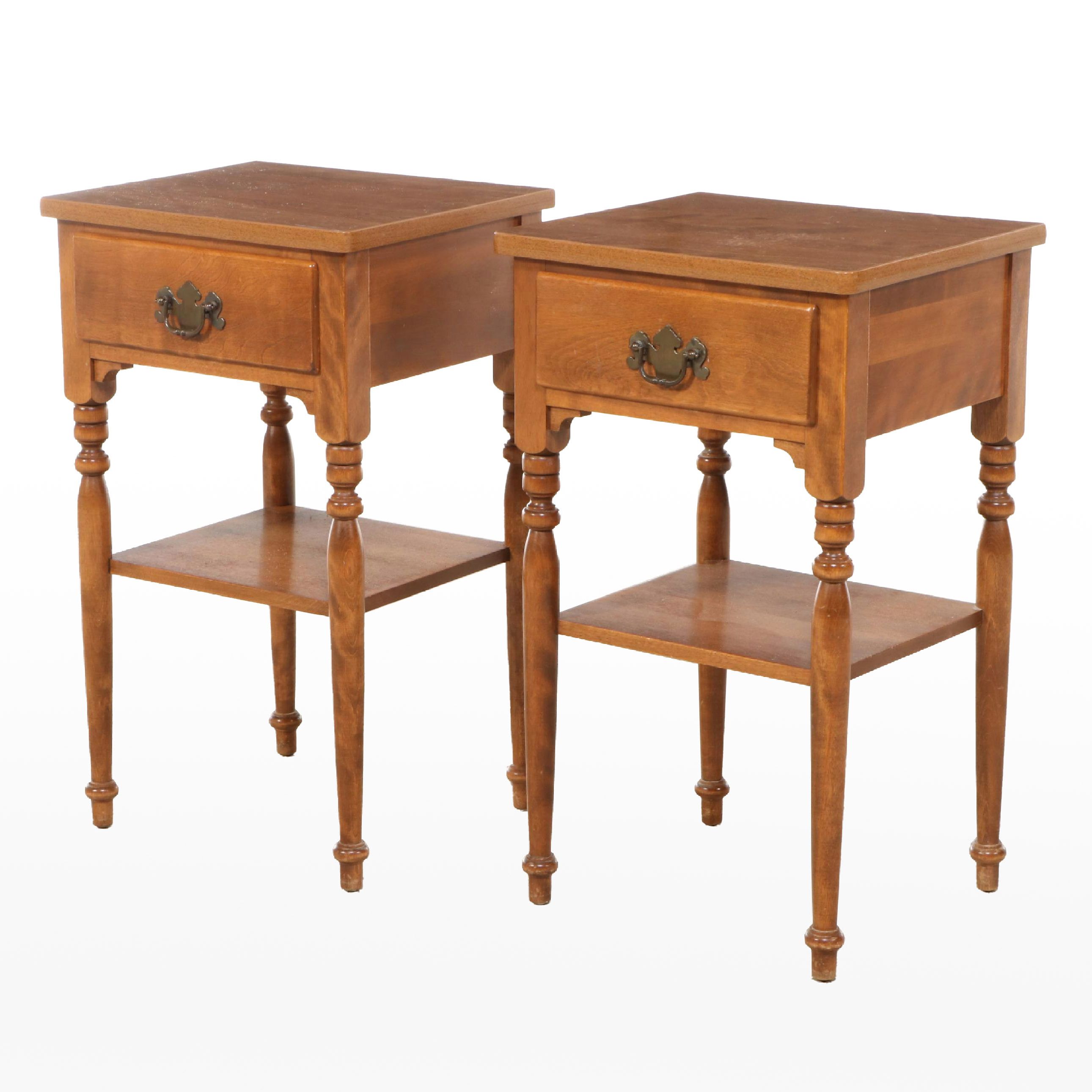 Pair of Ethan Allen "American Traditional" Maple and Birch Single-Drawer Stands