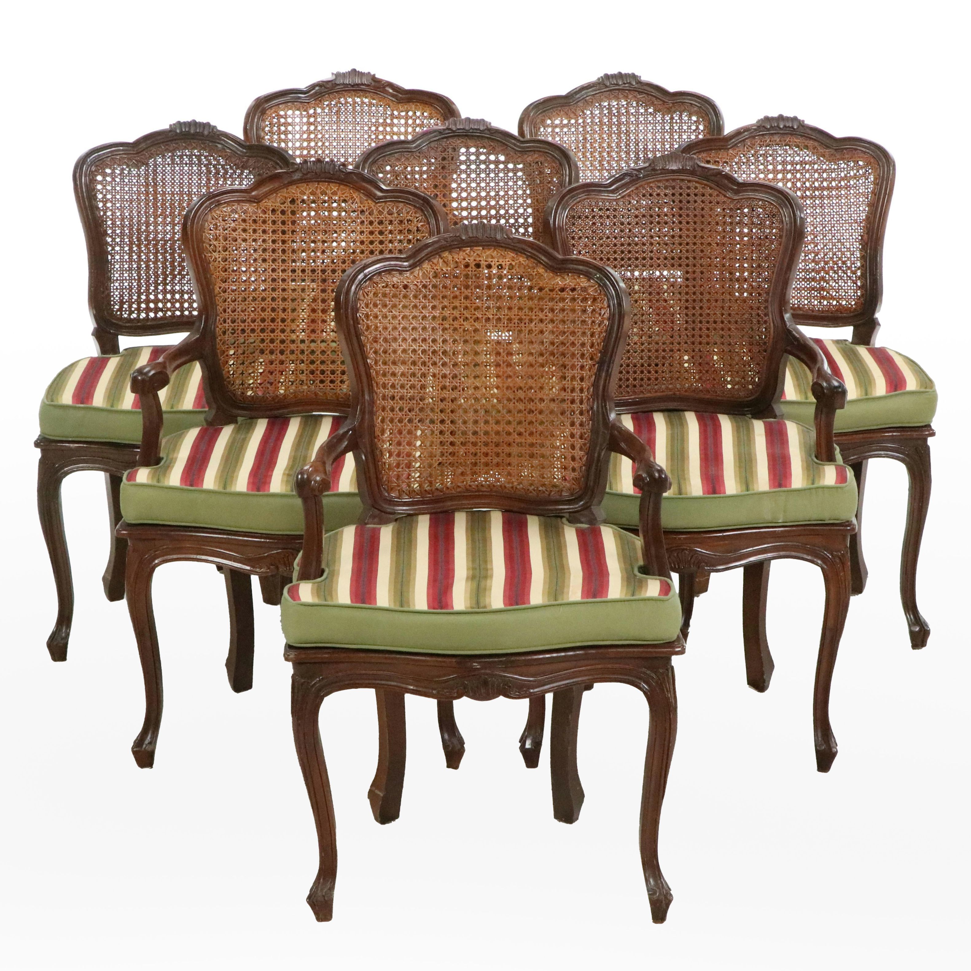 Set of Eight French Provincial Style Cane and Wood Dining Chairs