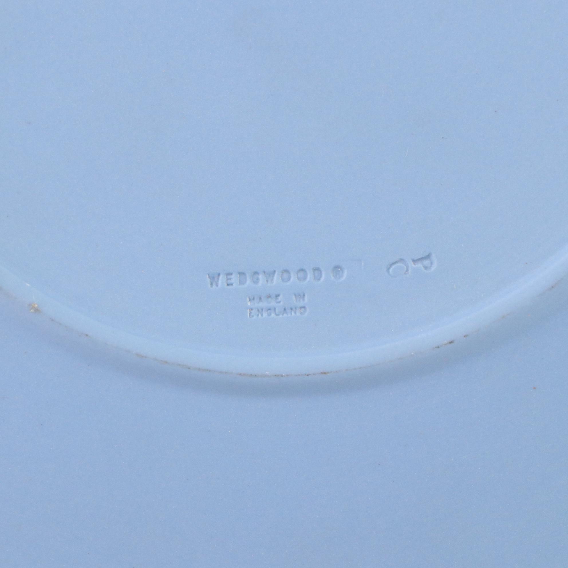 Wedgwood Blue Jasperware Cherub Plates and Planter with Olive & Creme Vases