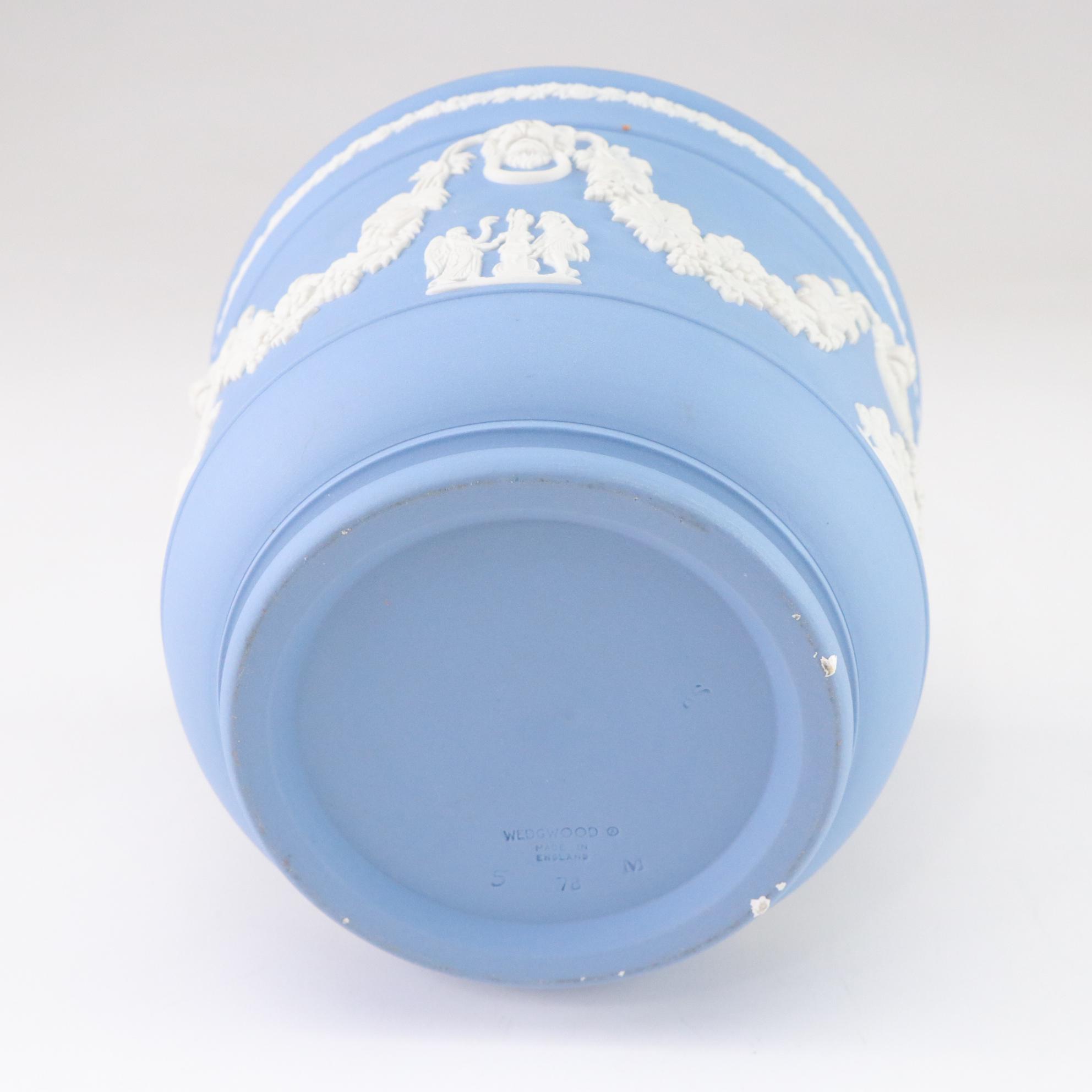 Wedgwood Blue Jasperware Cherub Plates and Planter with Olive & Creme Vases