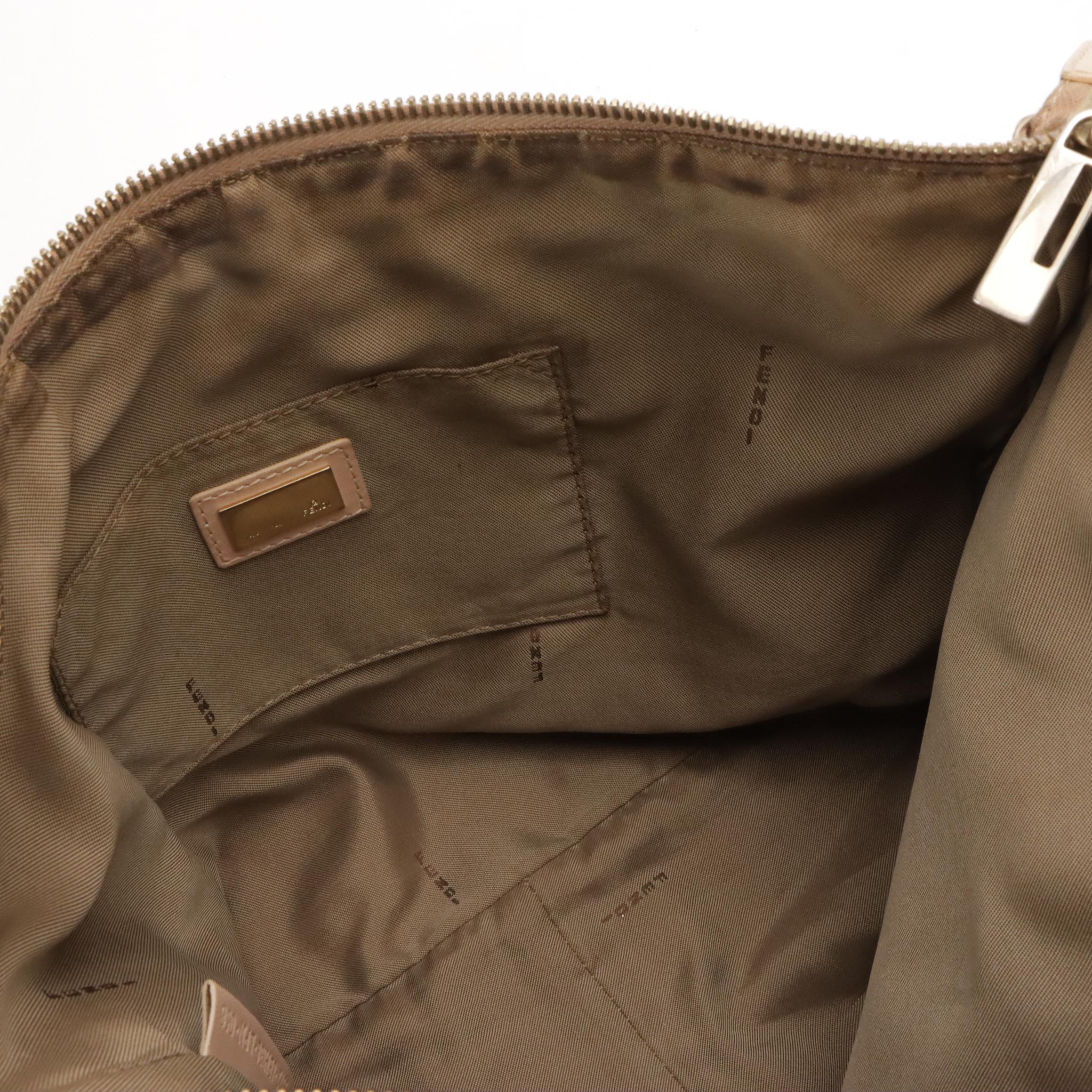 Fendi Handbag in Beige Zucchino Jacquard Canvas and Leather