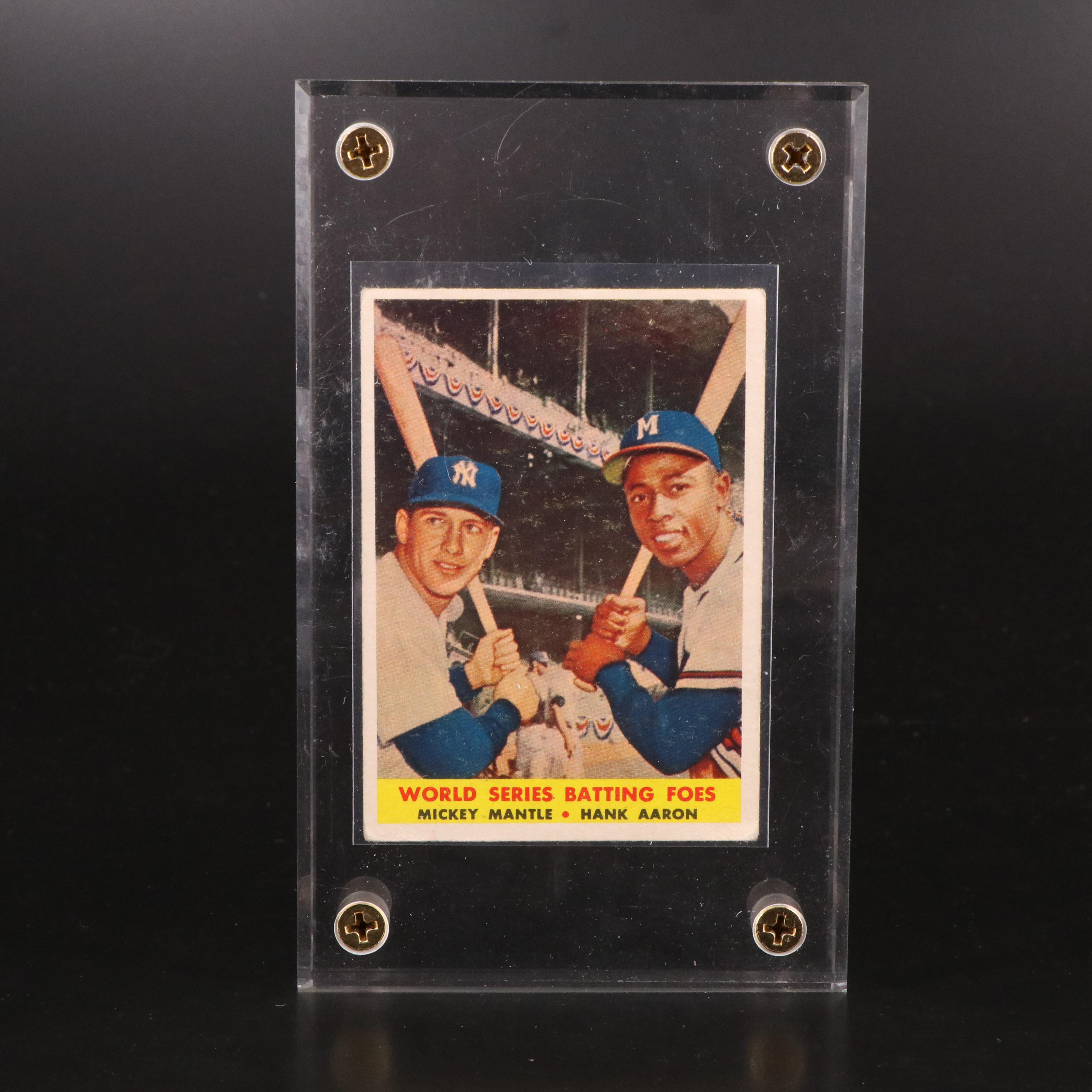 1958 Topps Mickey Mantle and Hank Aaron Batting Foes Baseball Card