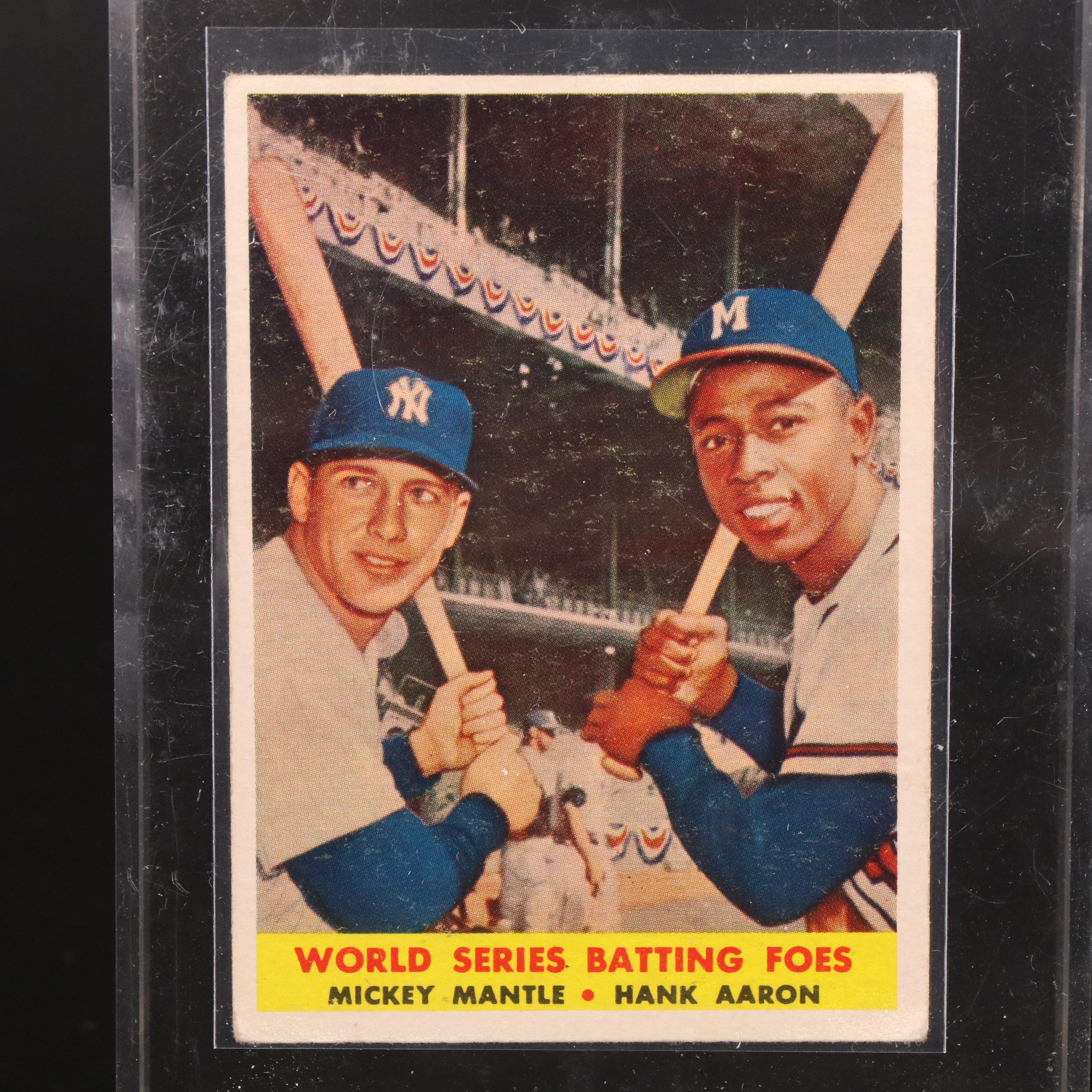 1958 Topps Mickey Mantle and Hank Aaron Batting Foes Baseball Card