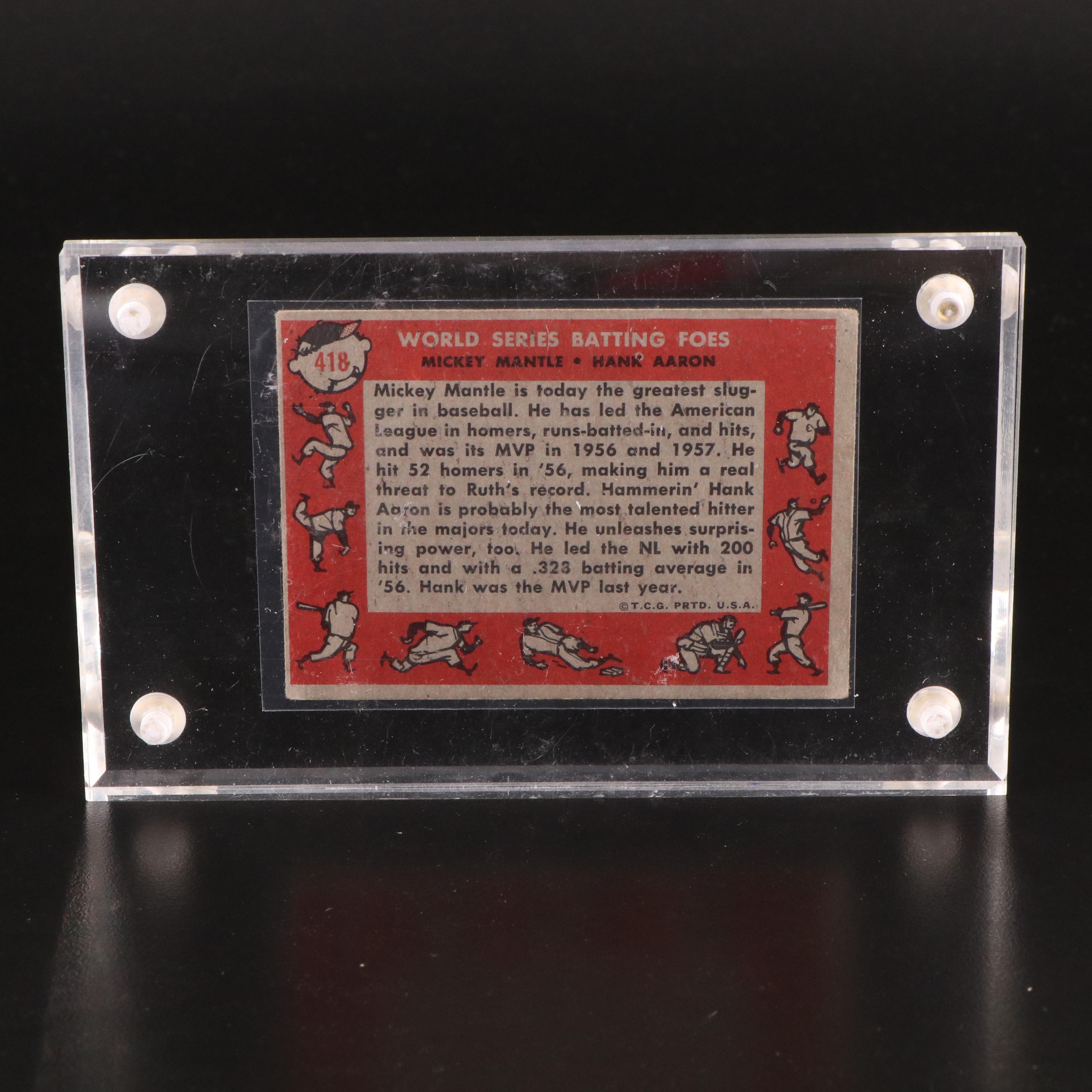 1958 Topps Mickey Mantle and Hank Aaron Batting Foes Baseball Card