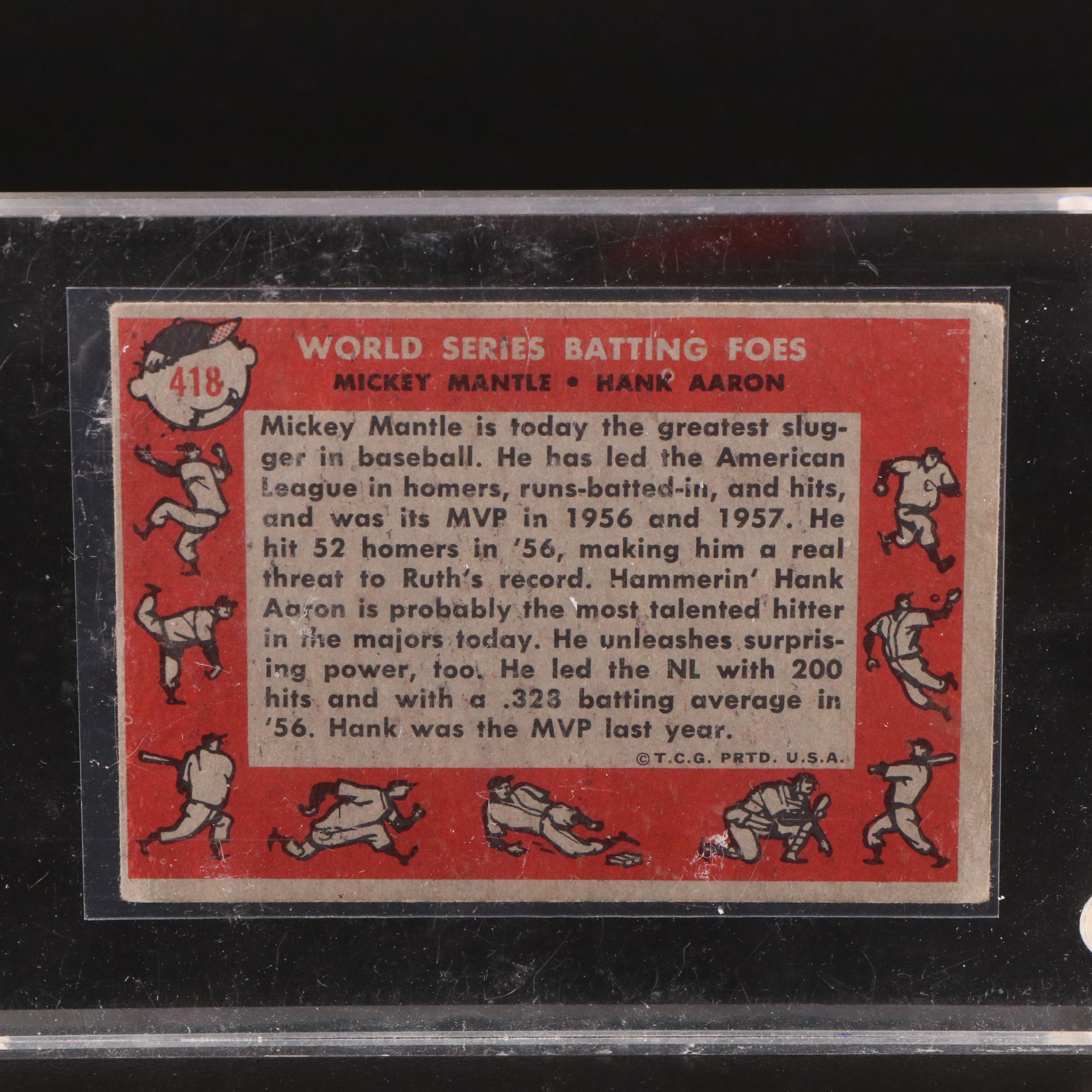 1958 Topps Mickey Mantle and Hank Aaron Batting Foes Baseball Card