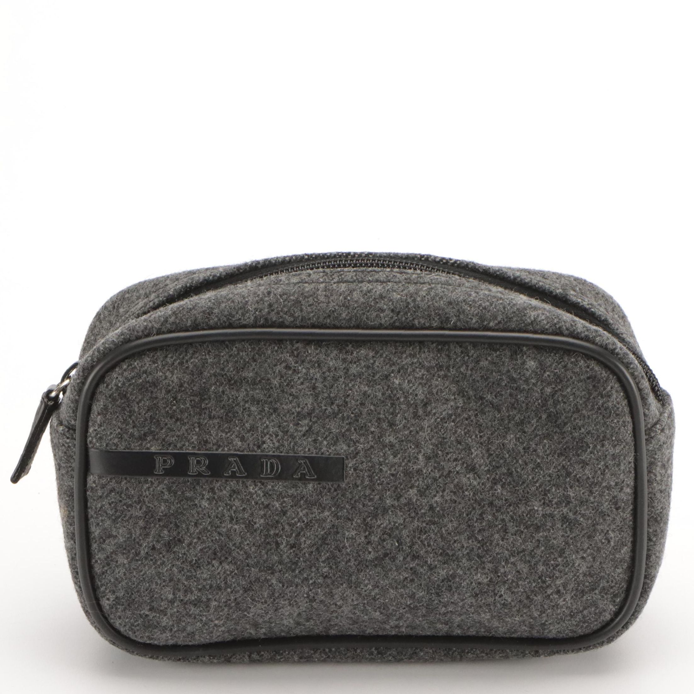 Prada Grey Wool Felt Zip Pouch