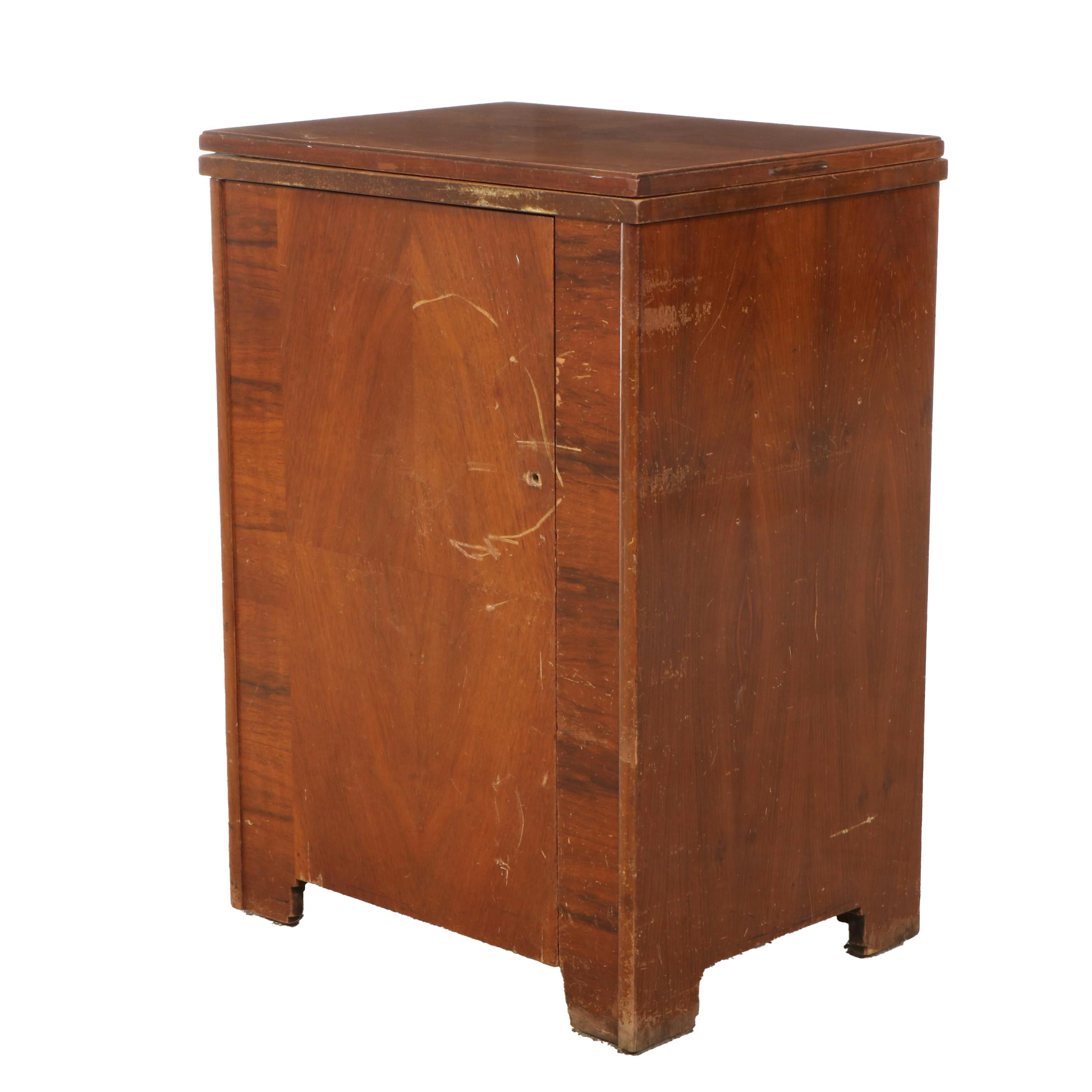 Singer 201-D German Sewing Machine w/ Paperclip Decal, Walnut Veneer Cabinet