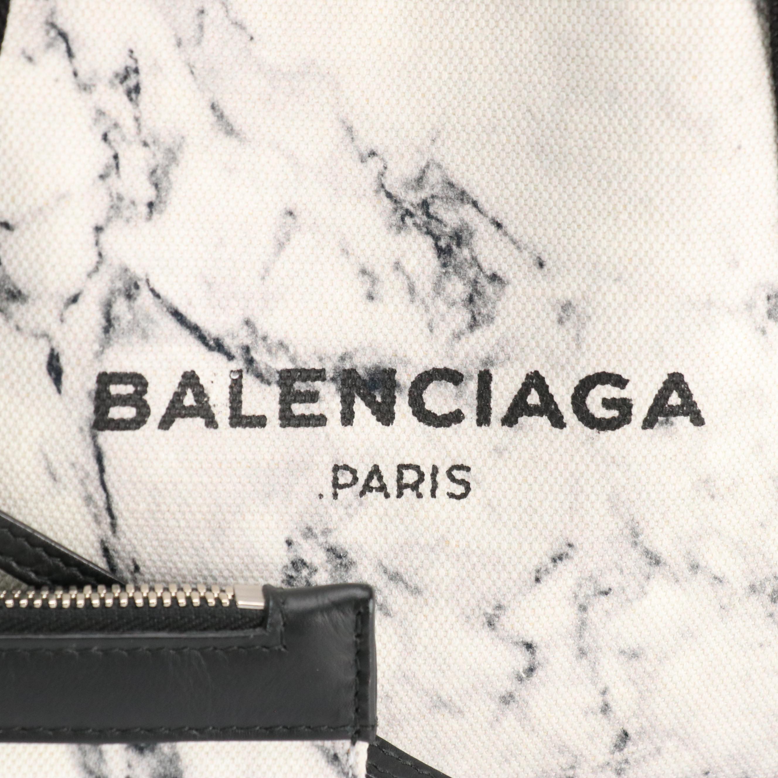 Balenciaga Marble Cabas Canvas and Leather Two-Way Bag with Zip Pouch