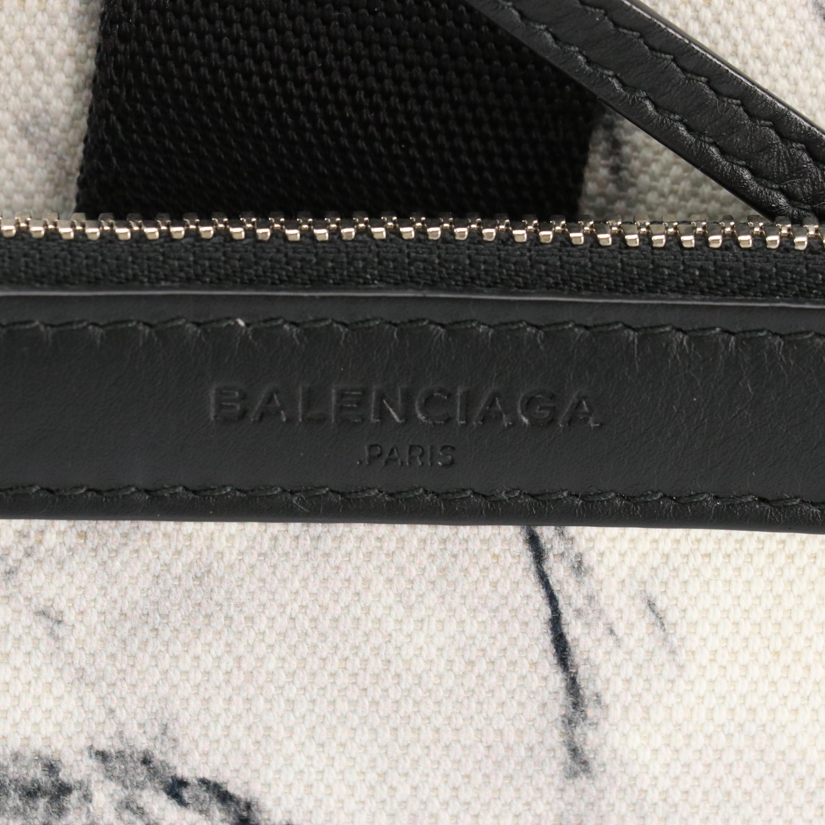 Balenciaga Marble Cabas Canvas and Leather Two-Way Bag with Zip Pouch