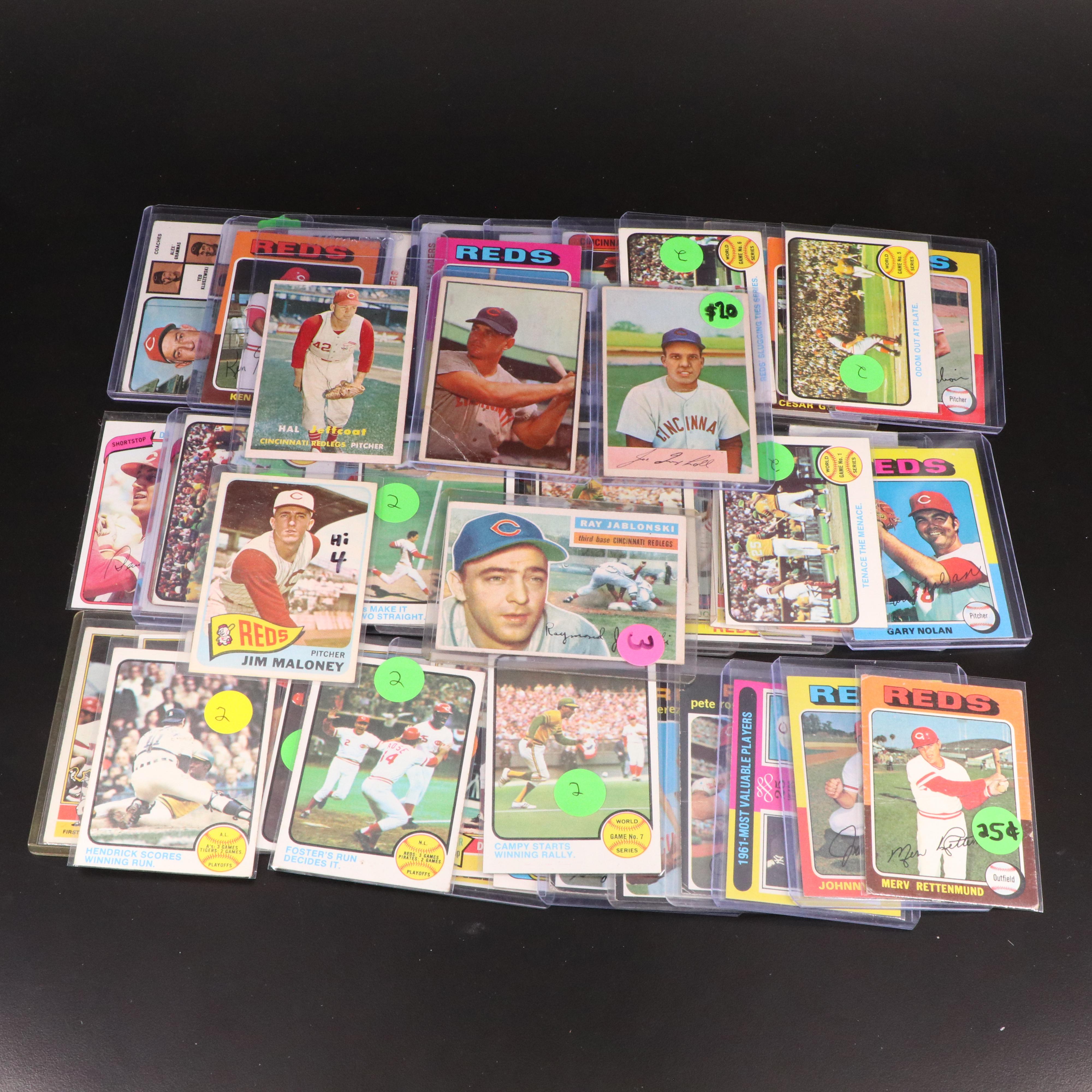 52 Vintage Cincinnati Reds Baseball Cards, 1950s to 1970s