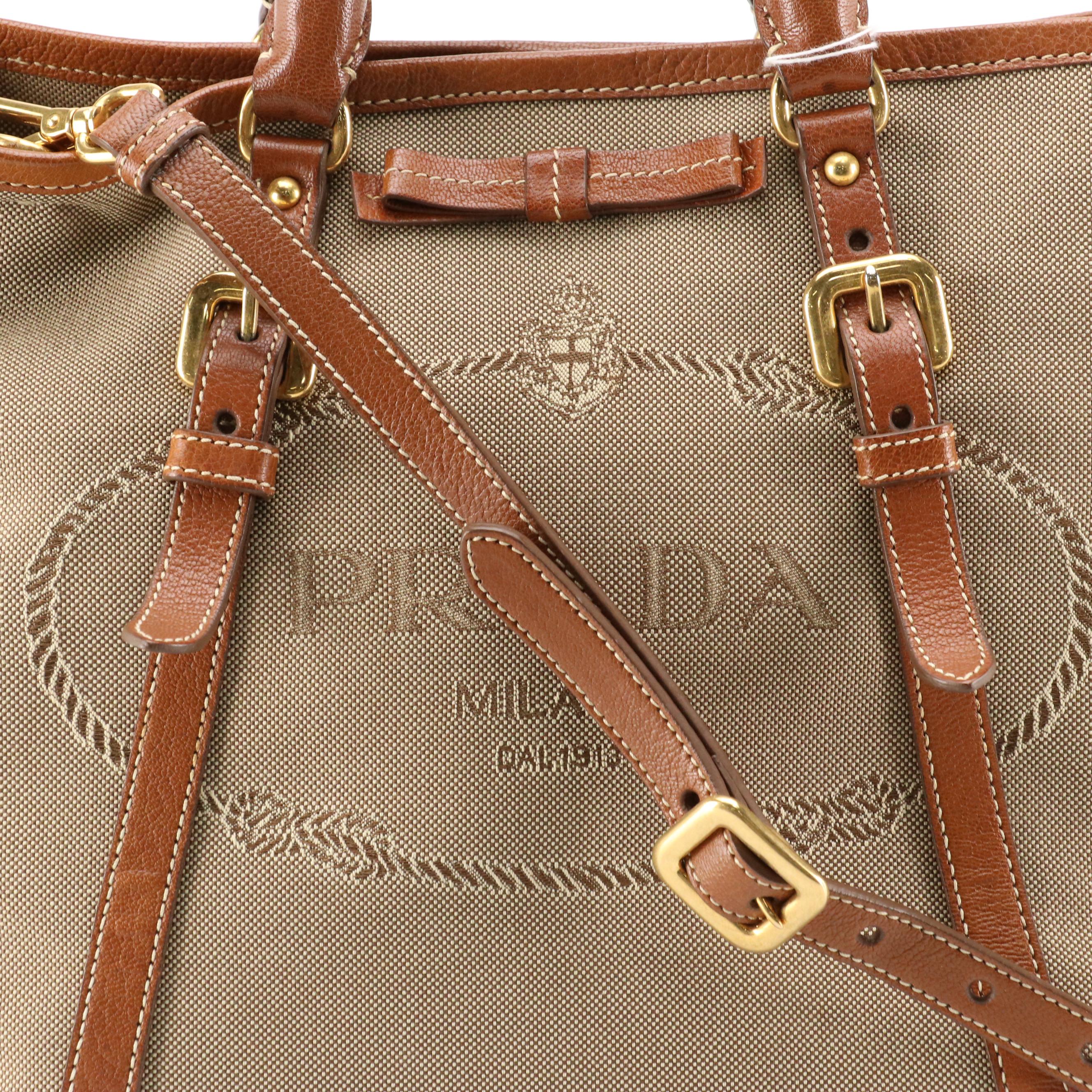 Prada Canapa Logo Jacquard and Leather Two-Way Bag