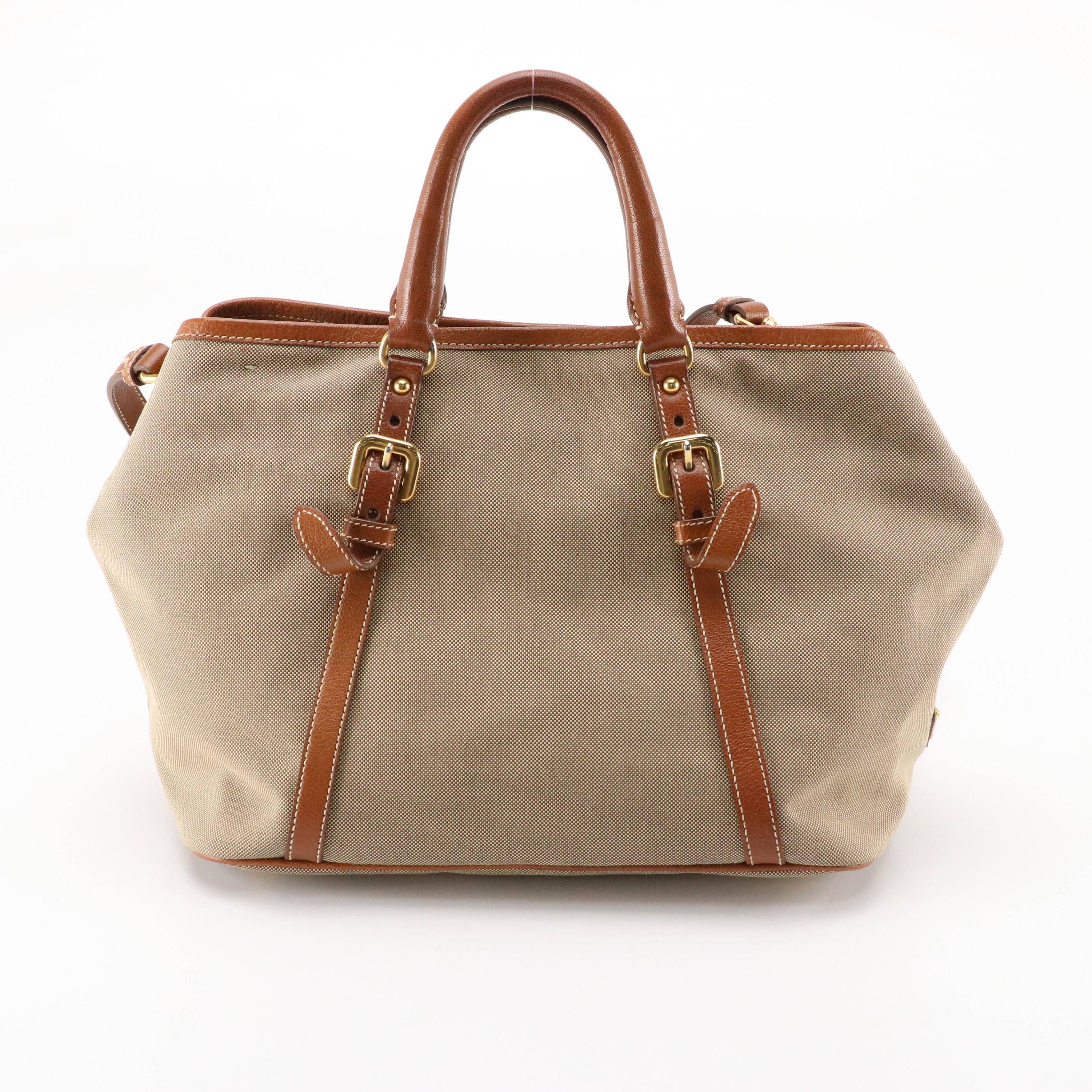 Prada Canapa Logo Jacquard and Leather Two-Way Bag