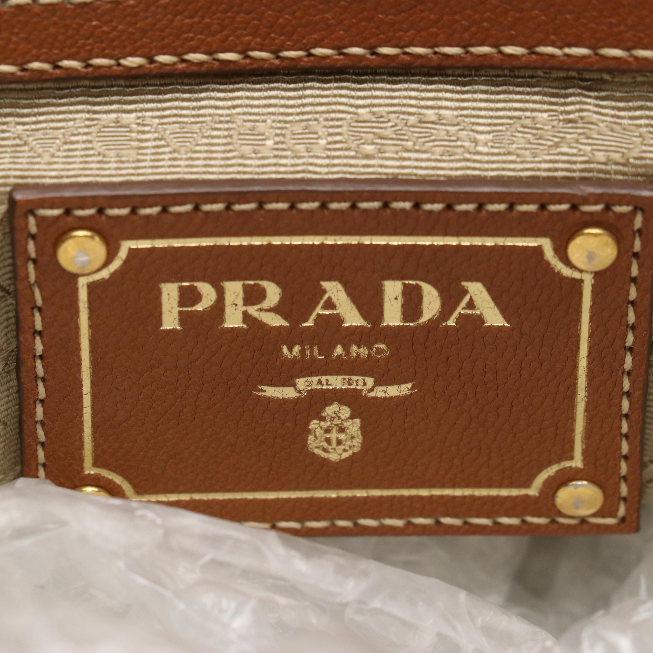 Prada Canapa Logo Jacquard and Leather Two-Way Bag
