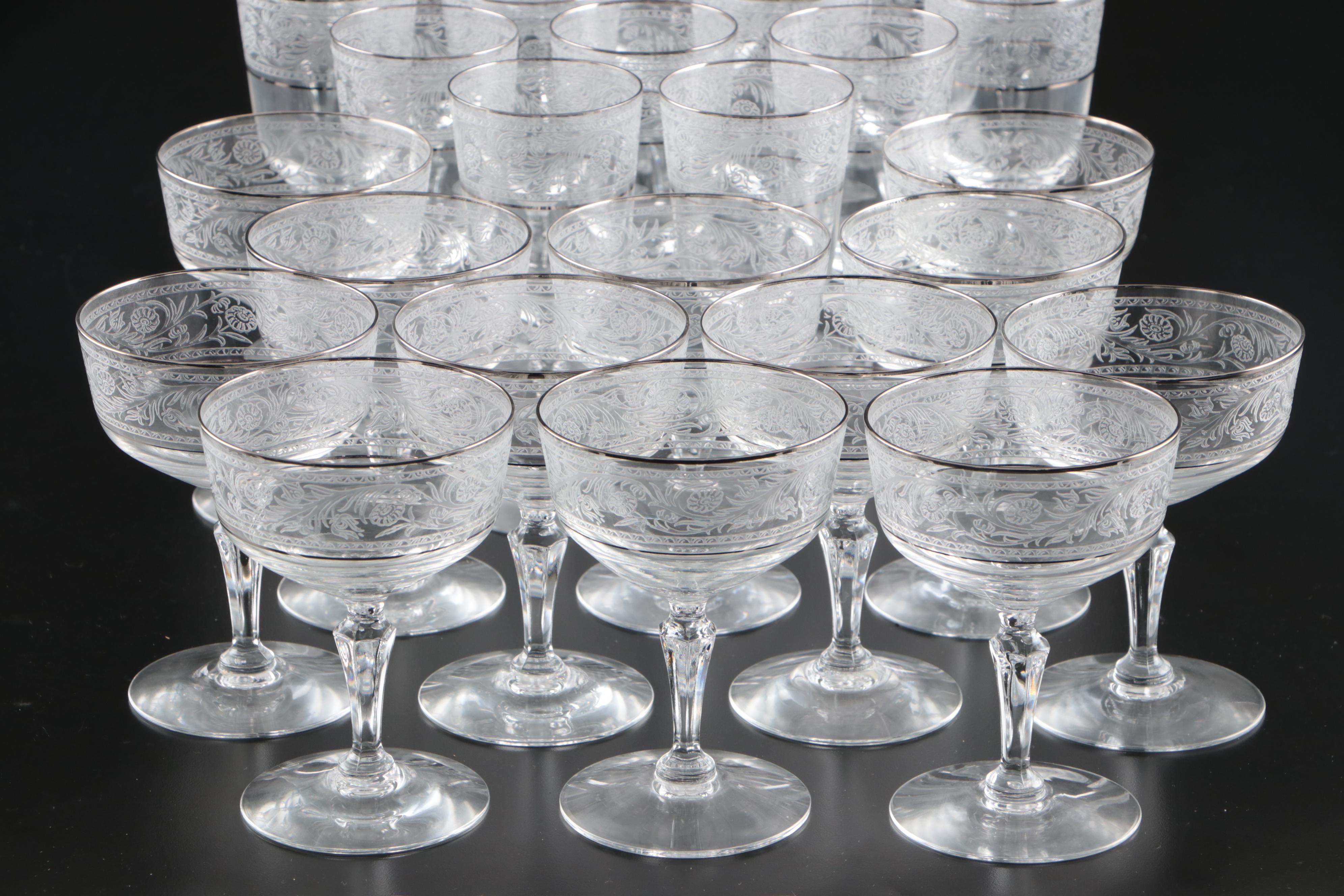 Fostoria "Renaissance" Platinum Lined Crystal Stemware, 1960s to 1980s