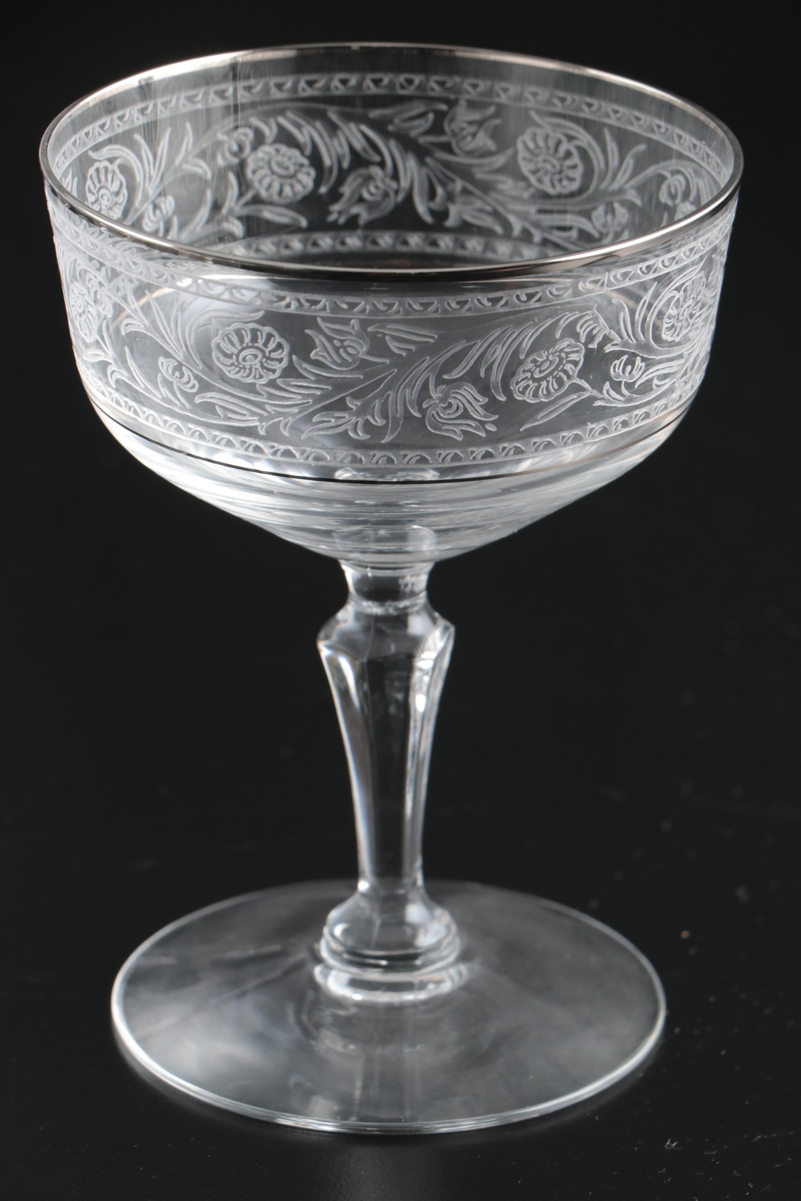 Fostoria "Renaissance" Platinum Lined Crystal Stemware, 1960s to 1980s