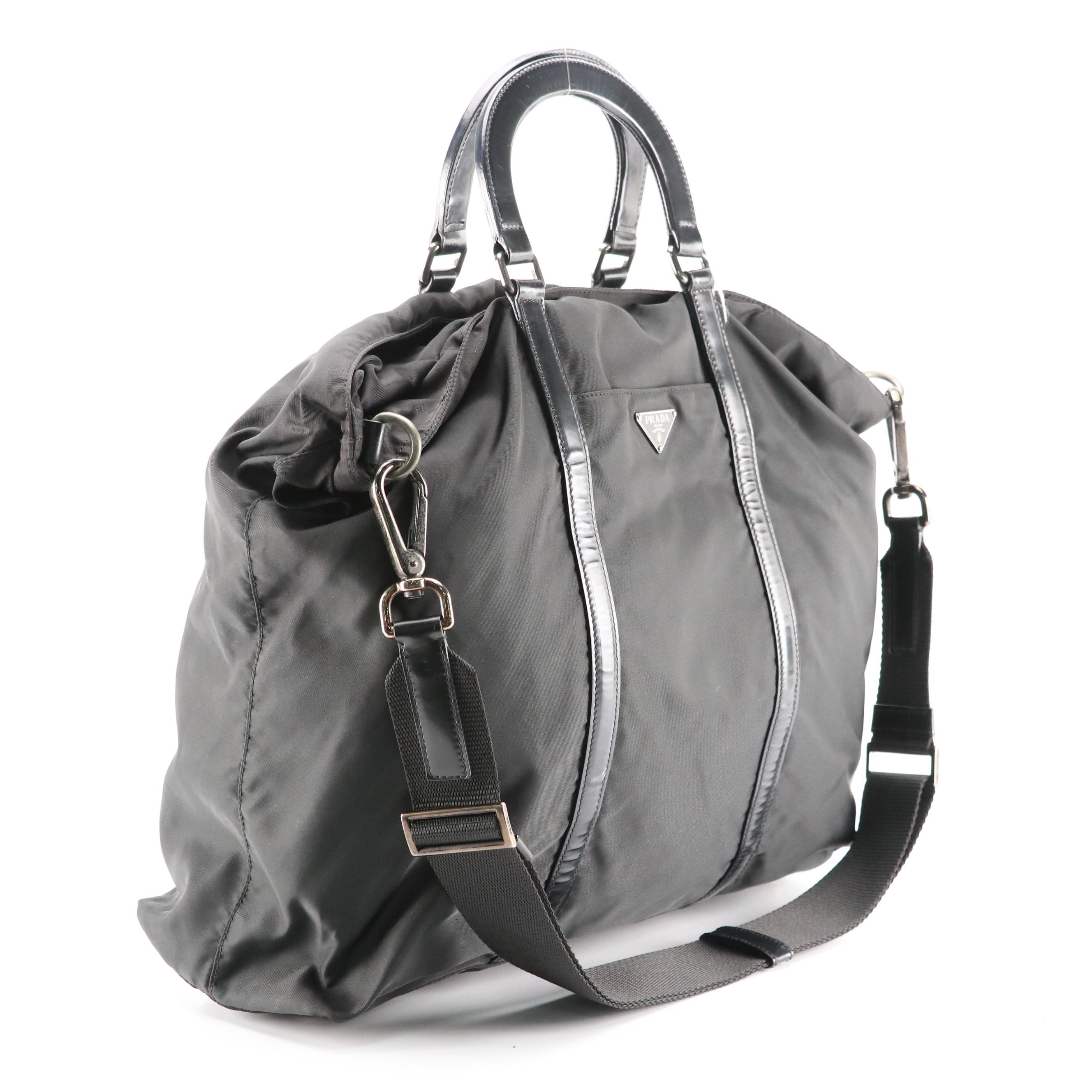 Prada Black Tessuto Nylon and Leather Two-Way Tote Bag