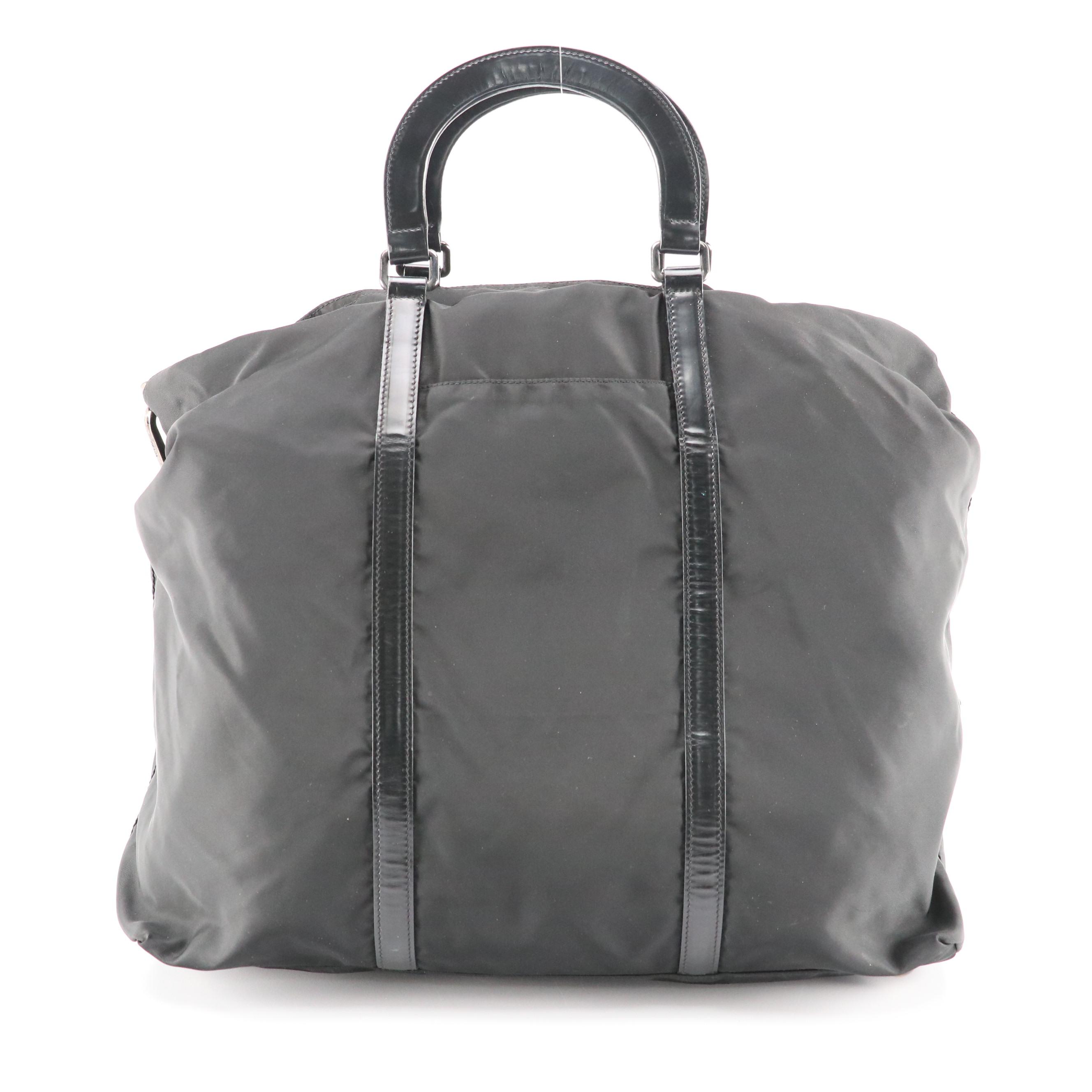 Prada Black Tessuto Nylon and Leather Two-Way Tote Bag