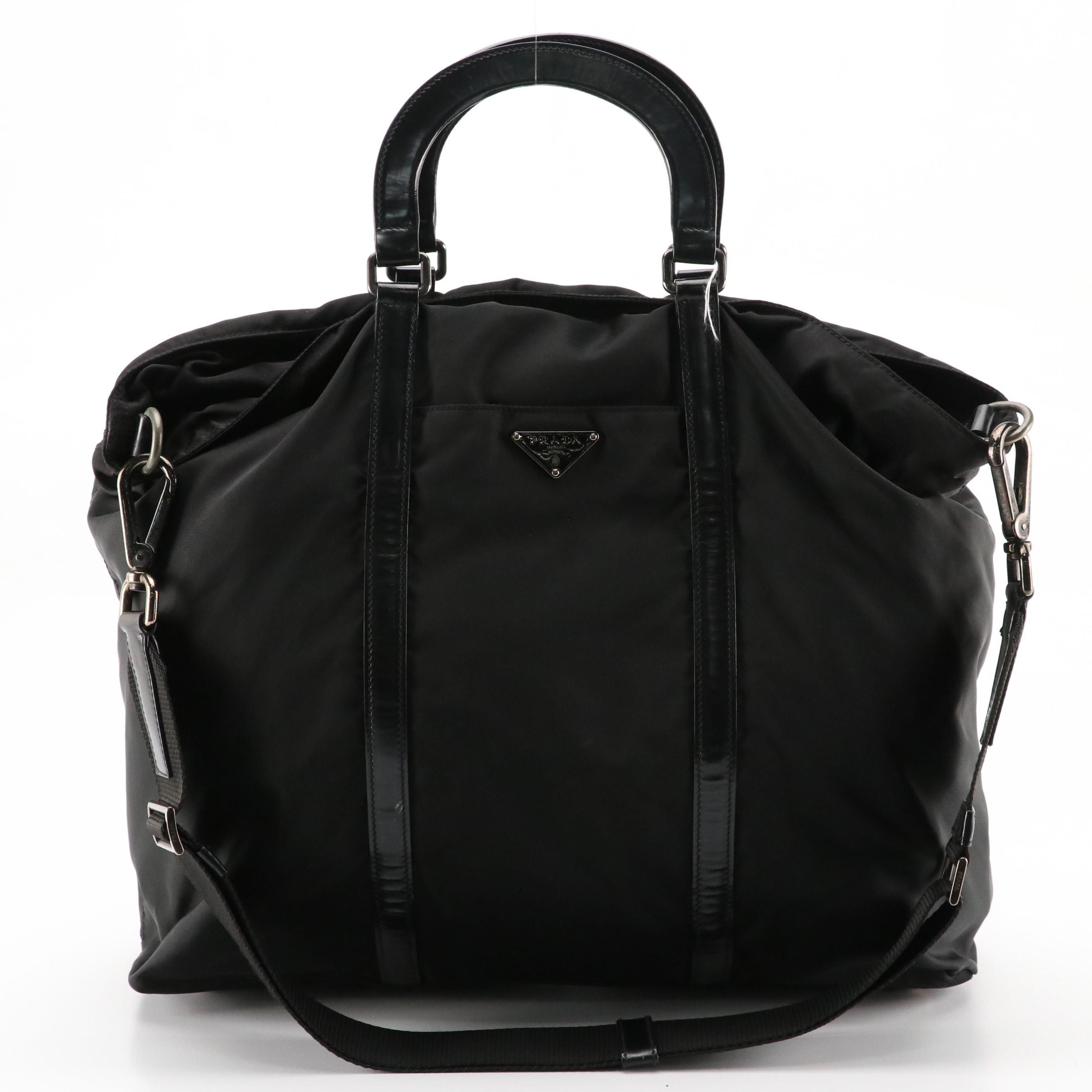 Prada Black Tessuto Nylon and Leather Two-Way Tote Bag
