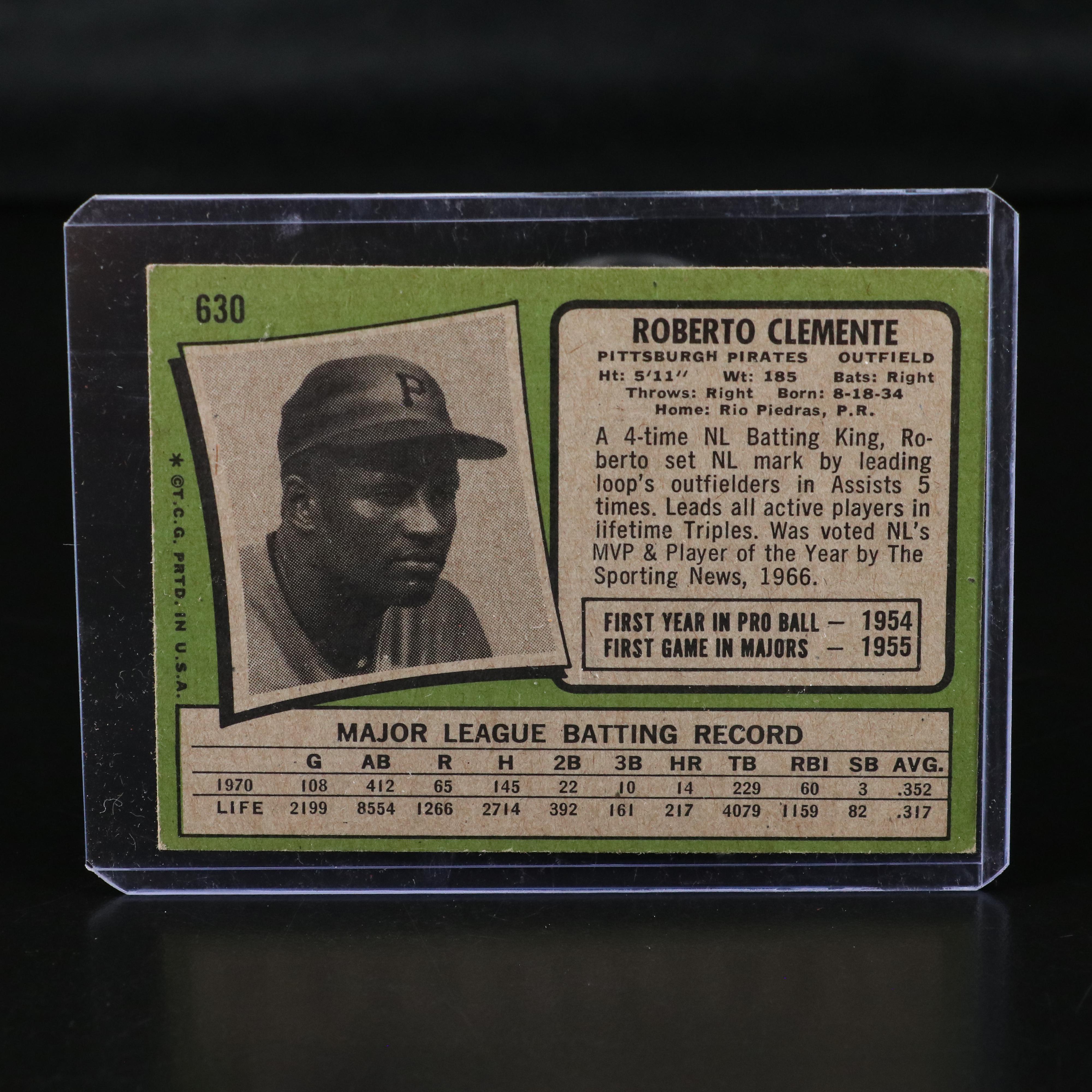 Three Roberto Clemente Topps Baseball Cards, 1971, 1972, and 1973