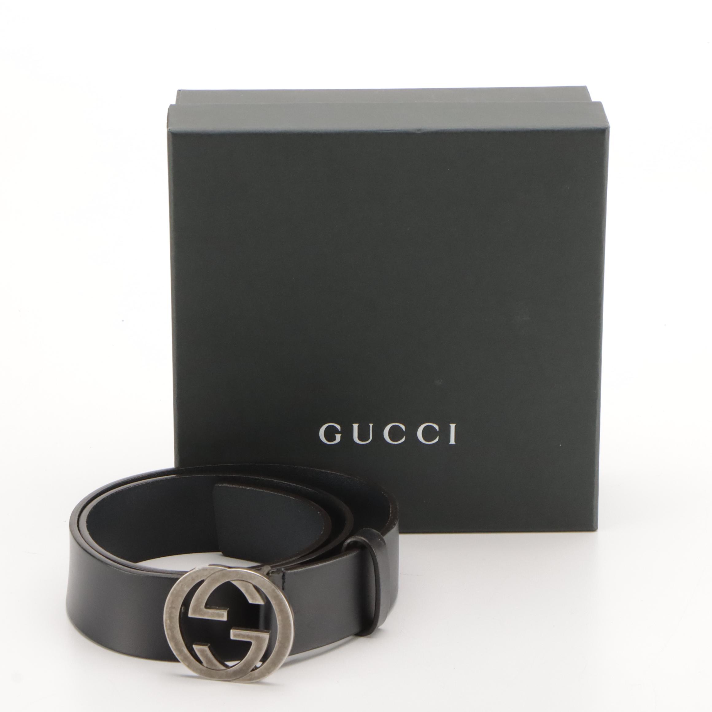 Gucci GG Calfskin Leather Belt in Box