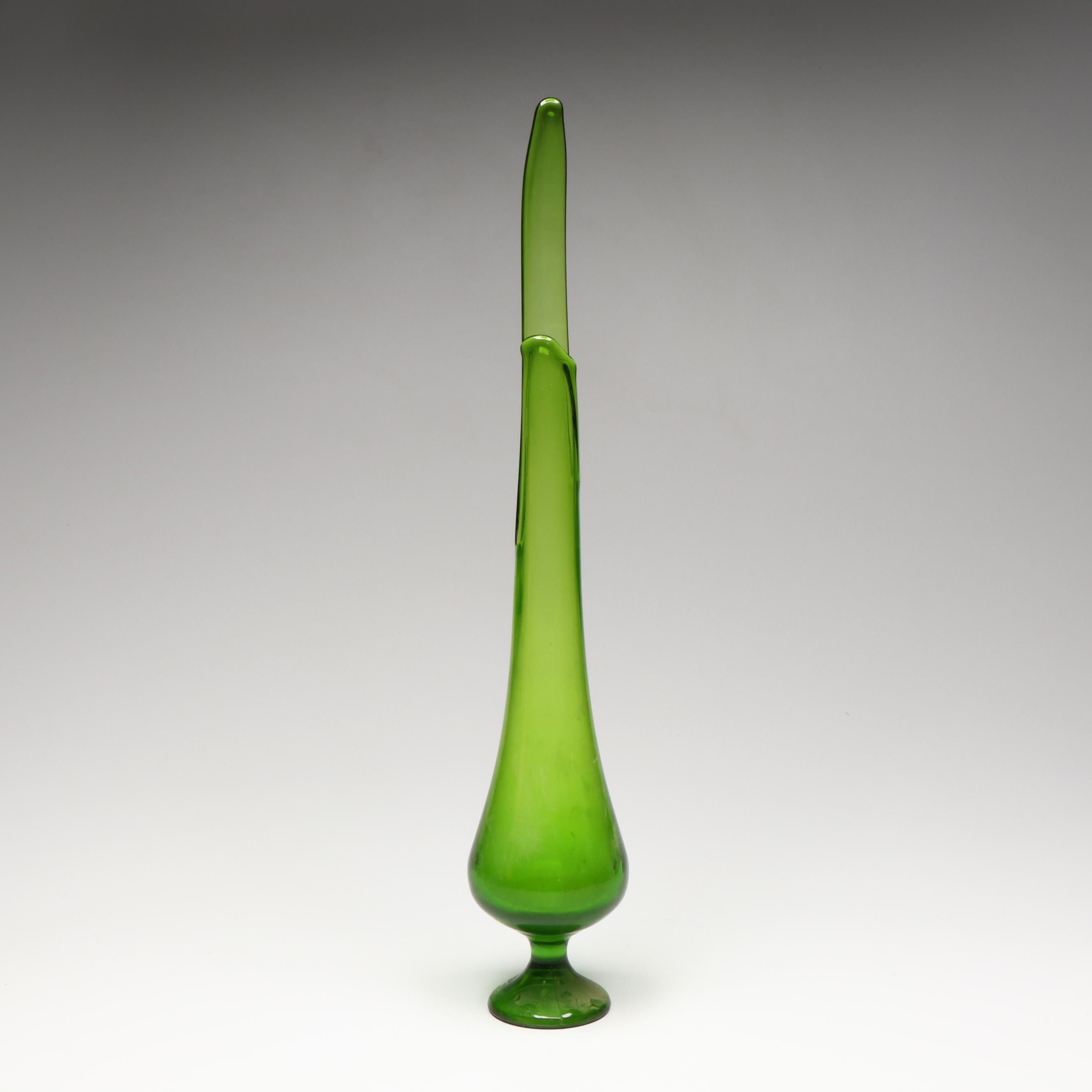 Mid Century Modern Green Swung Glass Footed Vase