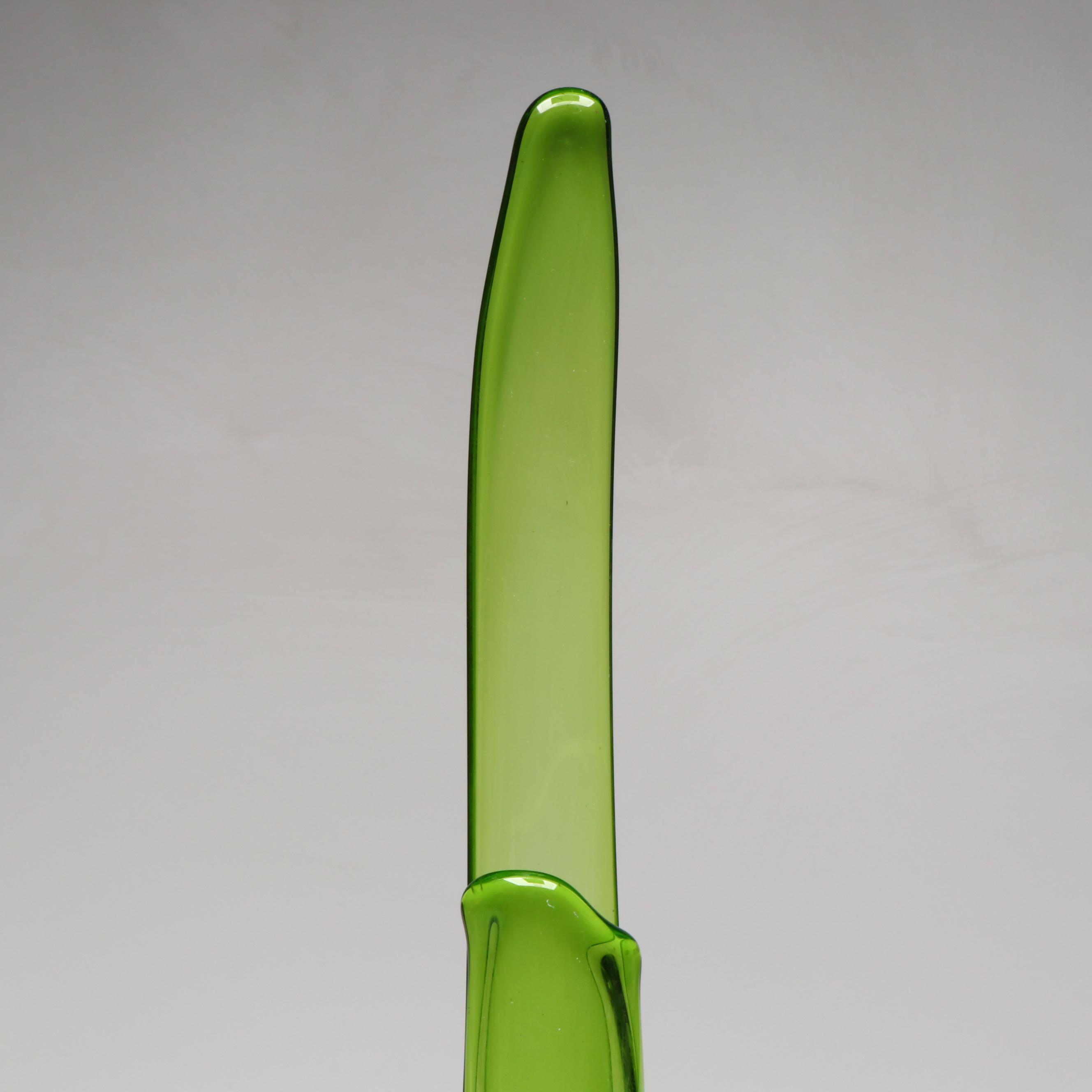 Mid Century Modern Green Swung Glass Footed Vase