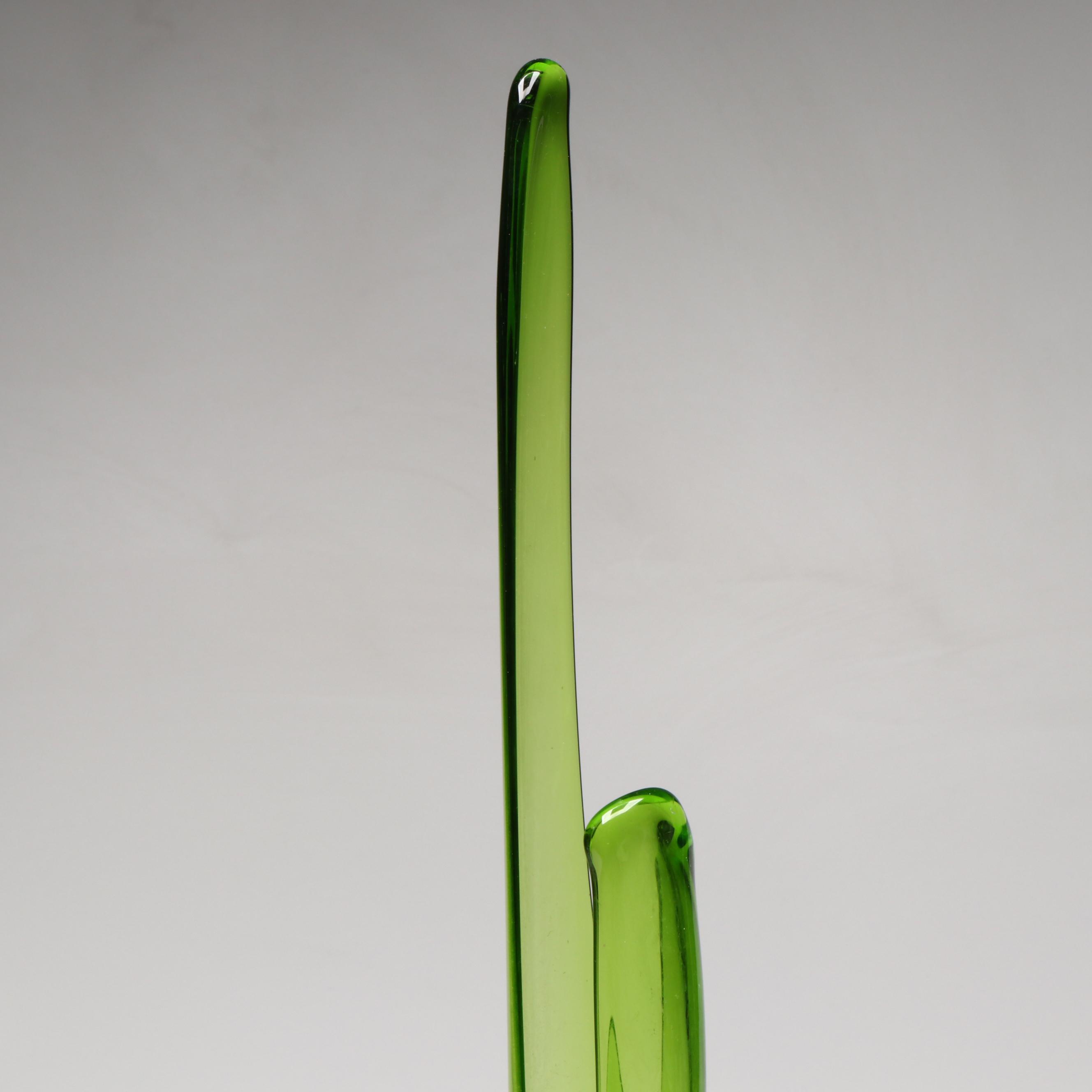 Mid Century Modern Green Swung Glass Footed Vase