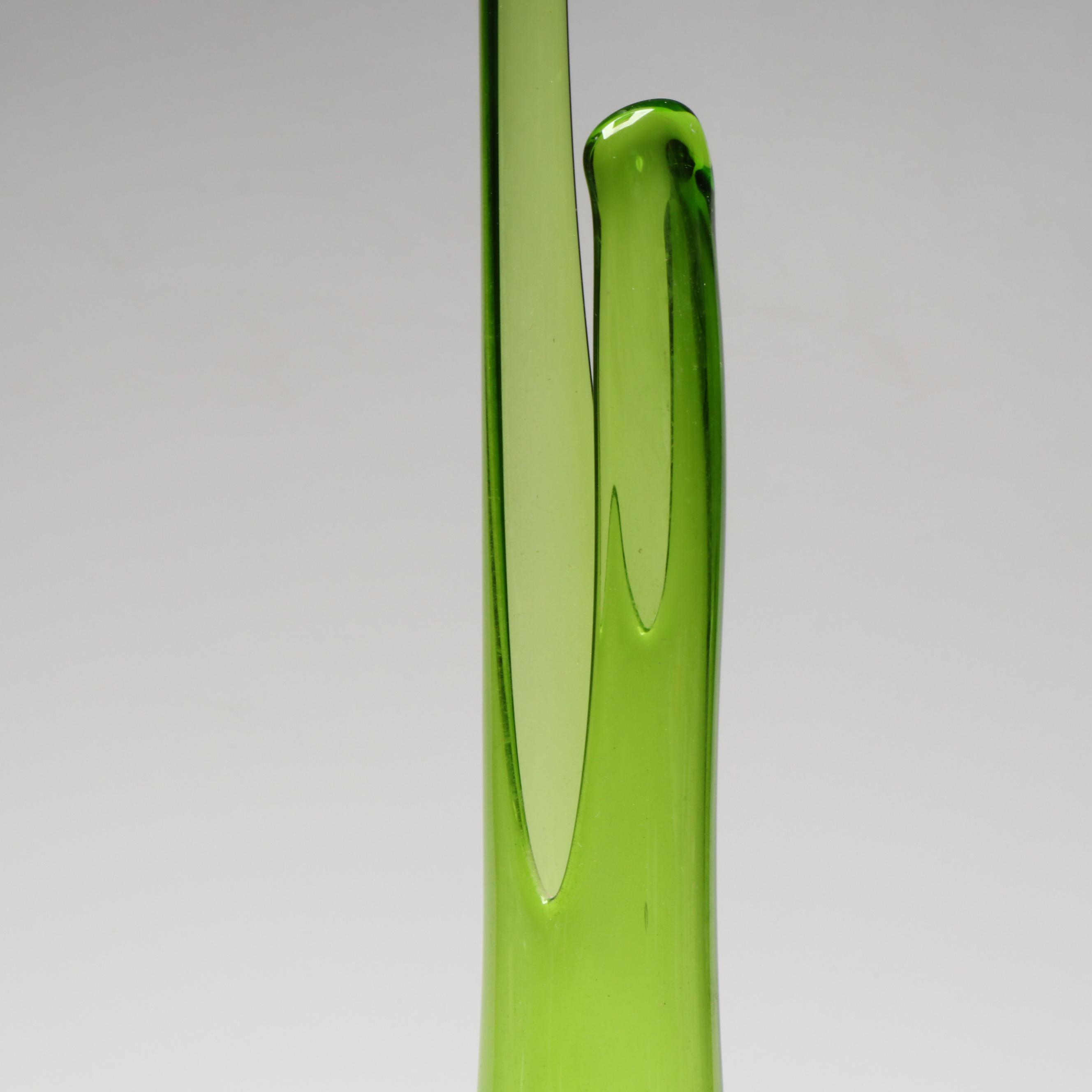 Mid Century Modern Green Swung Glass Footed Vase