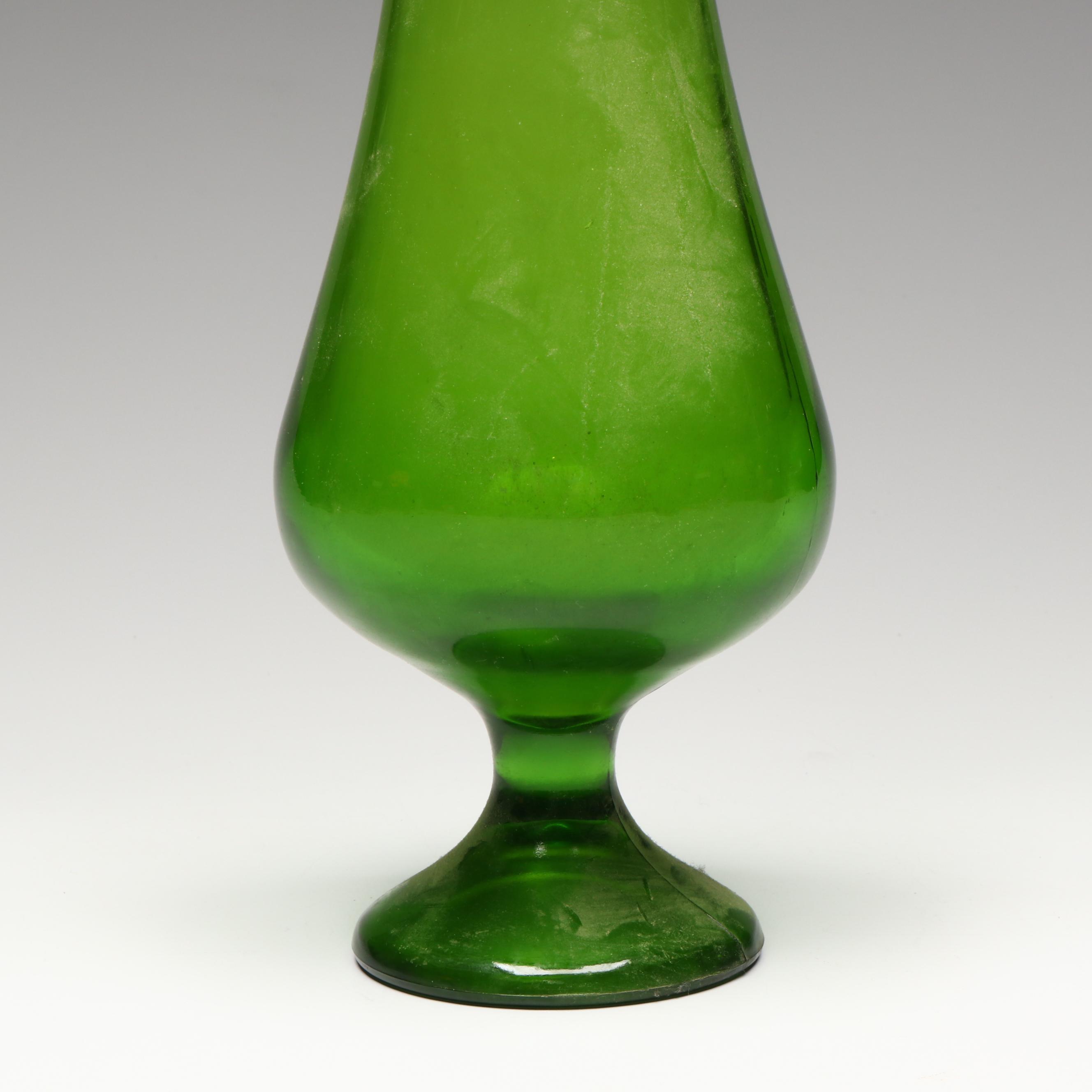Mid Century Modern Green Swung Glass Footed Vase