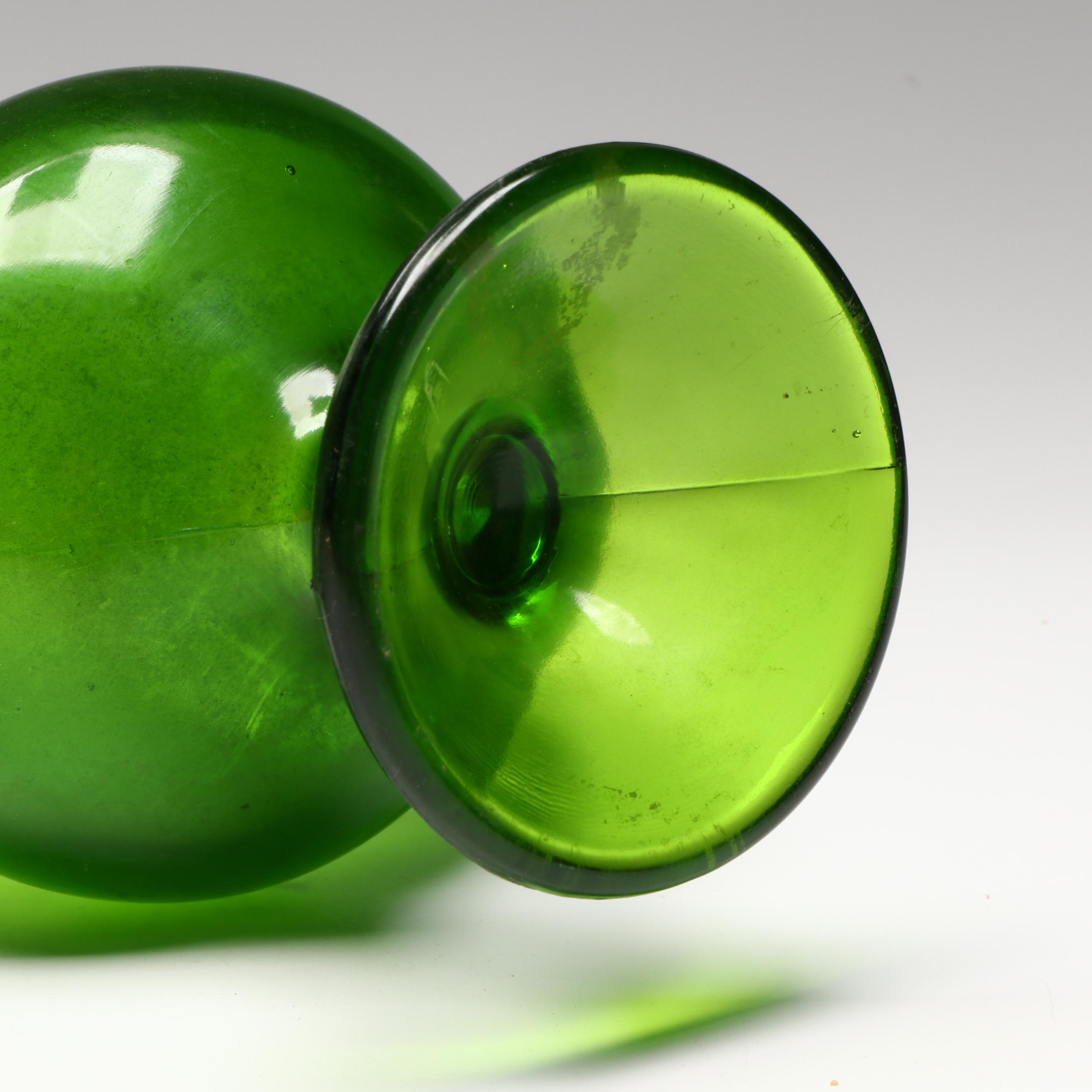 Mid Century Modern Green Swung Glass Footed Vase