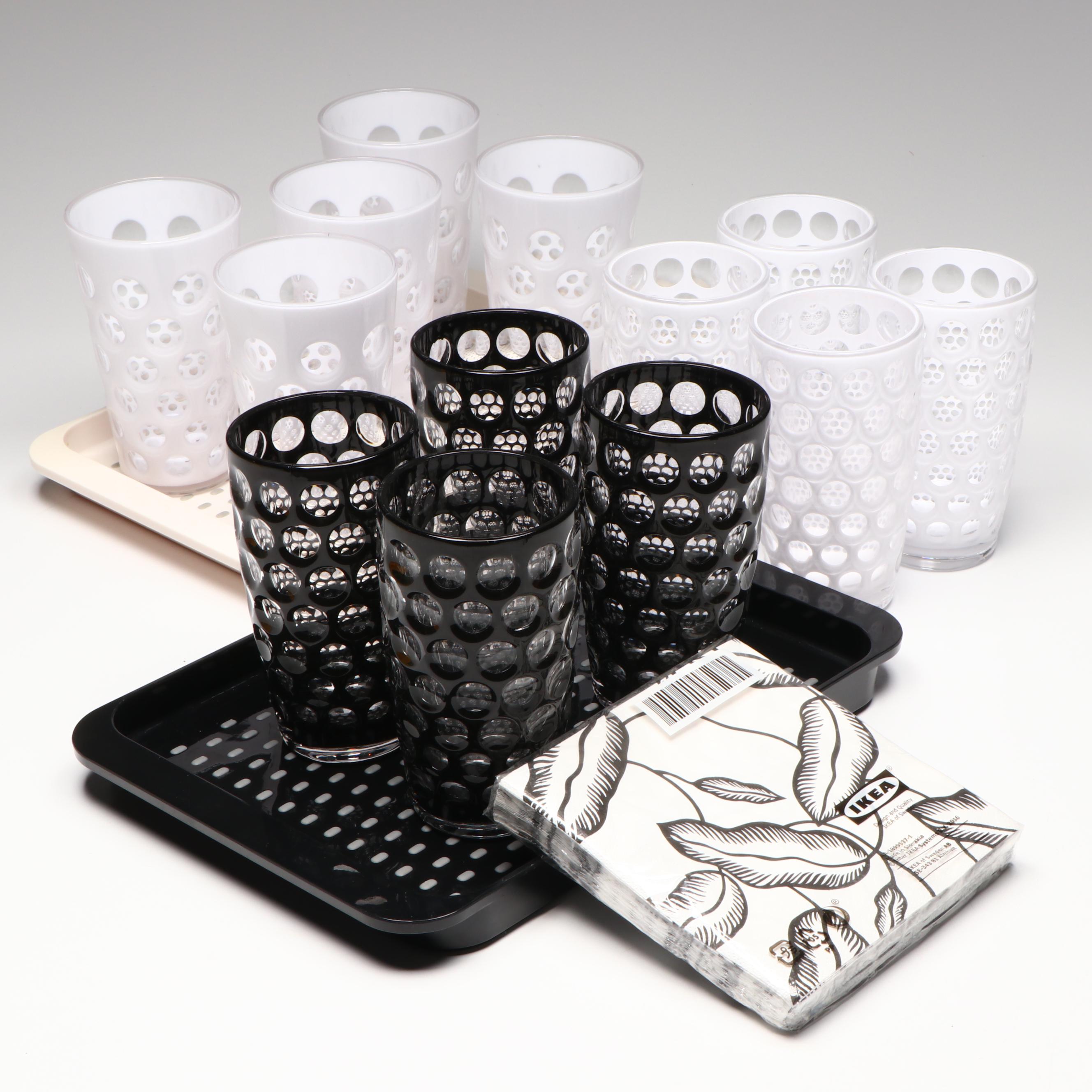 Black and White Optic Dot Tumblers and Trays with Napkins