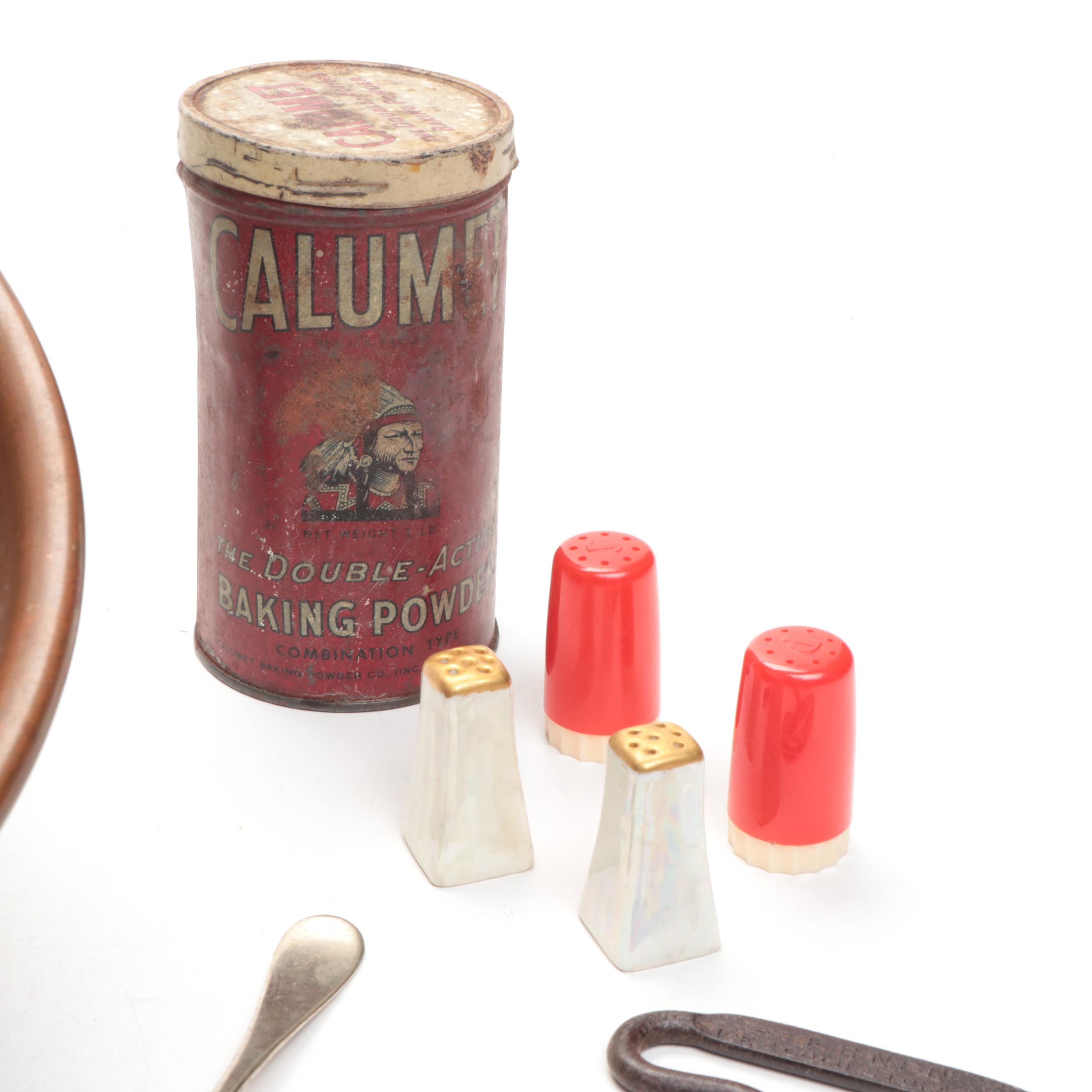 Handled Copper Bowl, Owl Trivets, Knives, Shakers and More