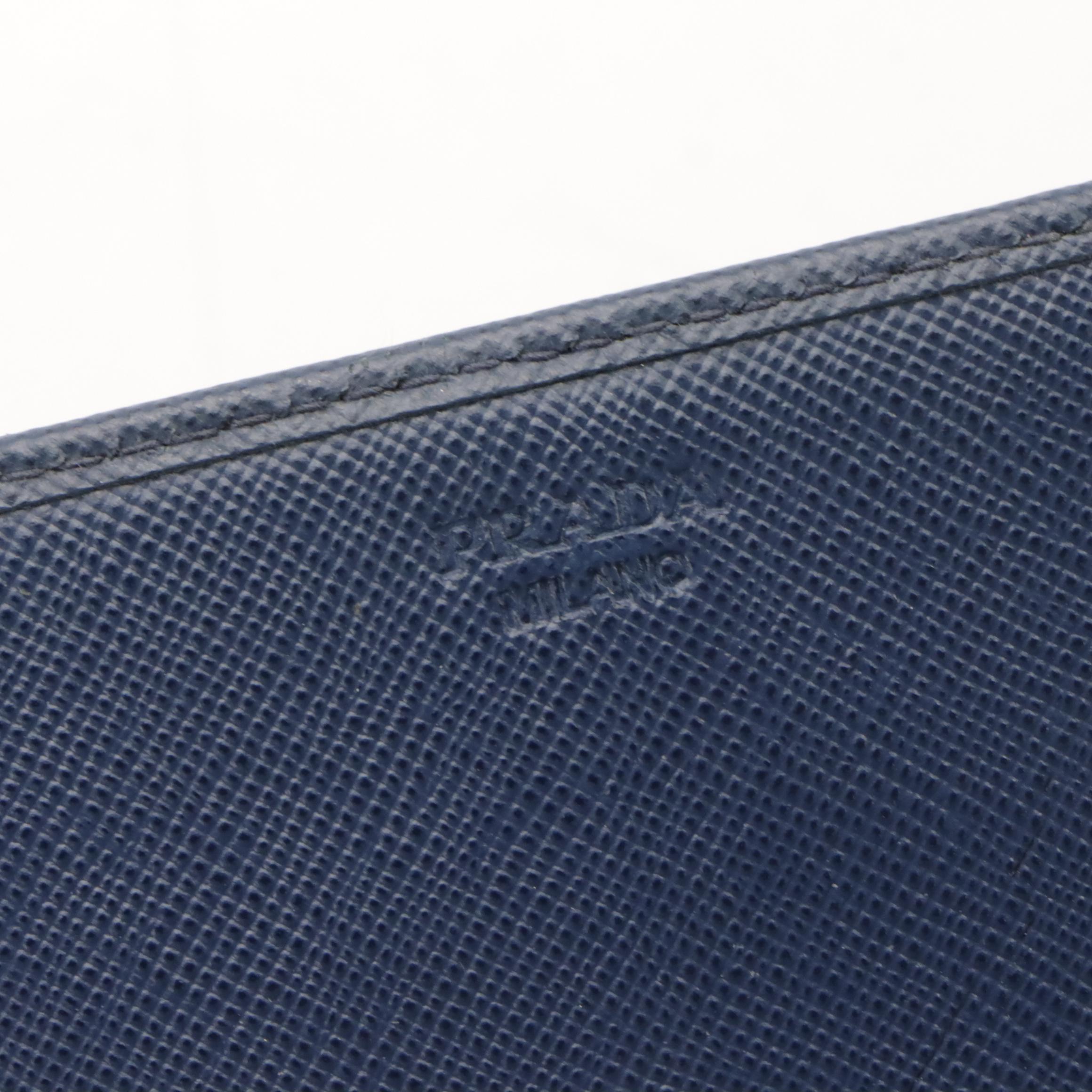 Prada Wallet-on-Chain in Dark Blue Saffiano Leather