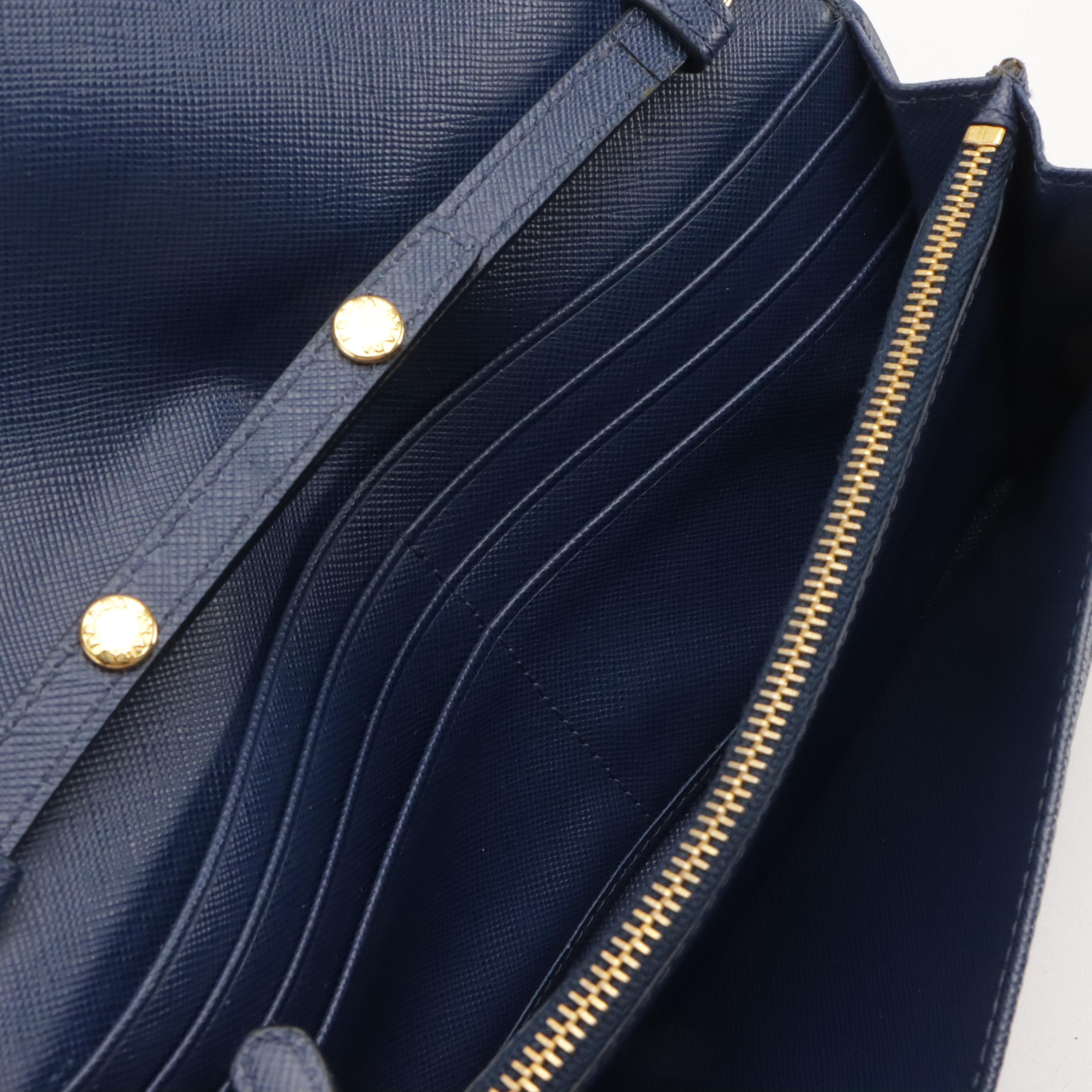 Prada Wallet-on-Chain in Dark Blue Saffiano Leather