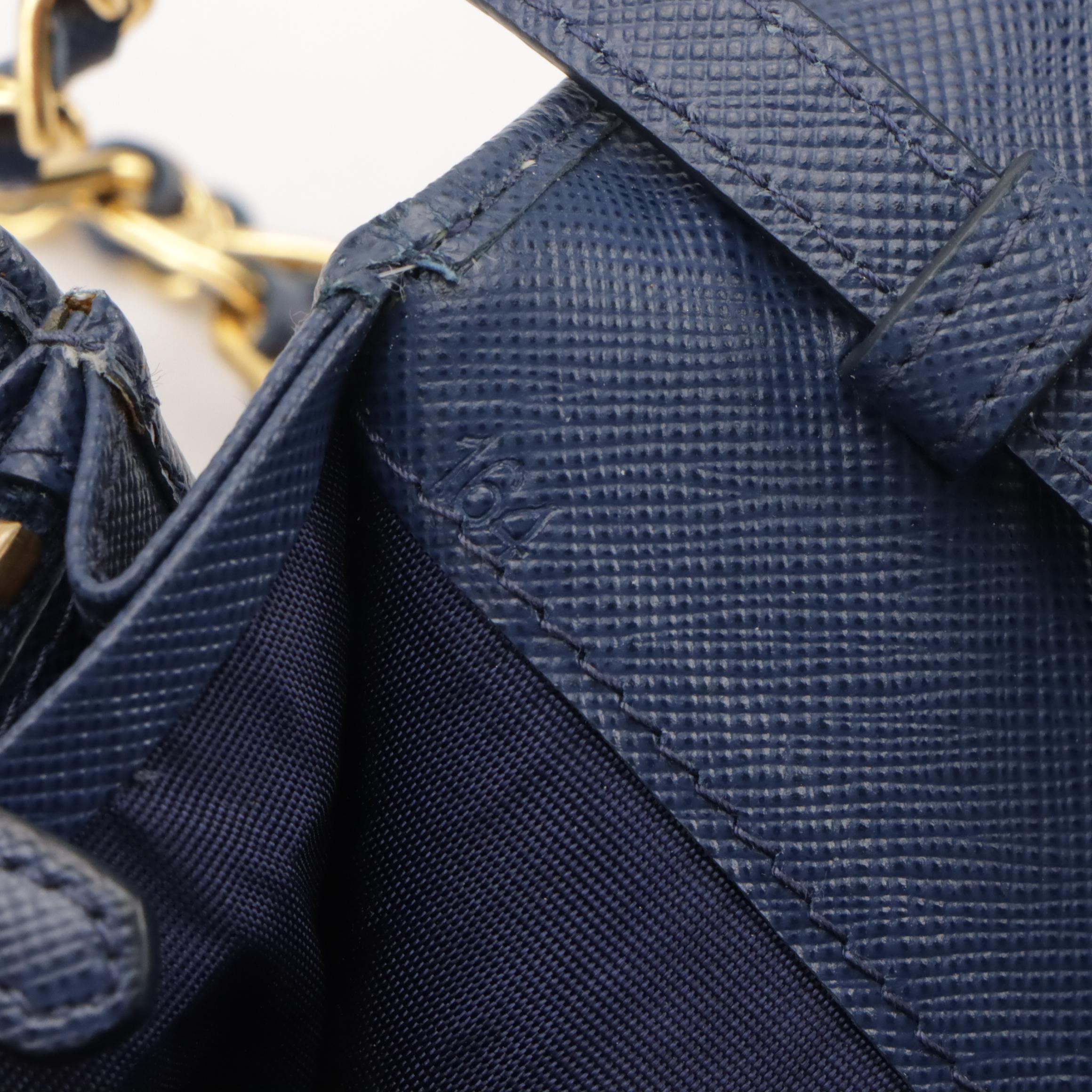 Prada Wallet-on-Chain in Dark Blue Saffiano Leather