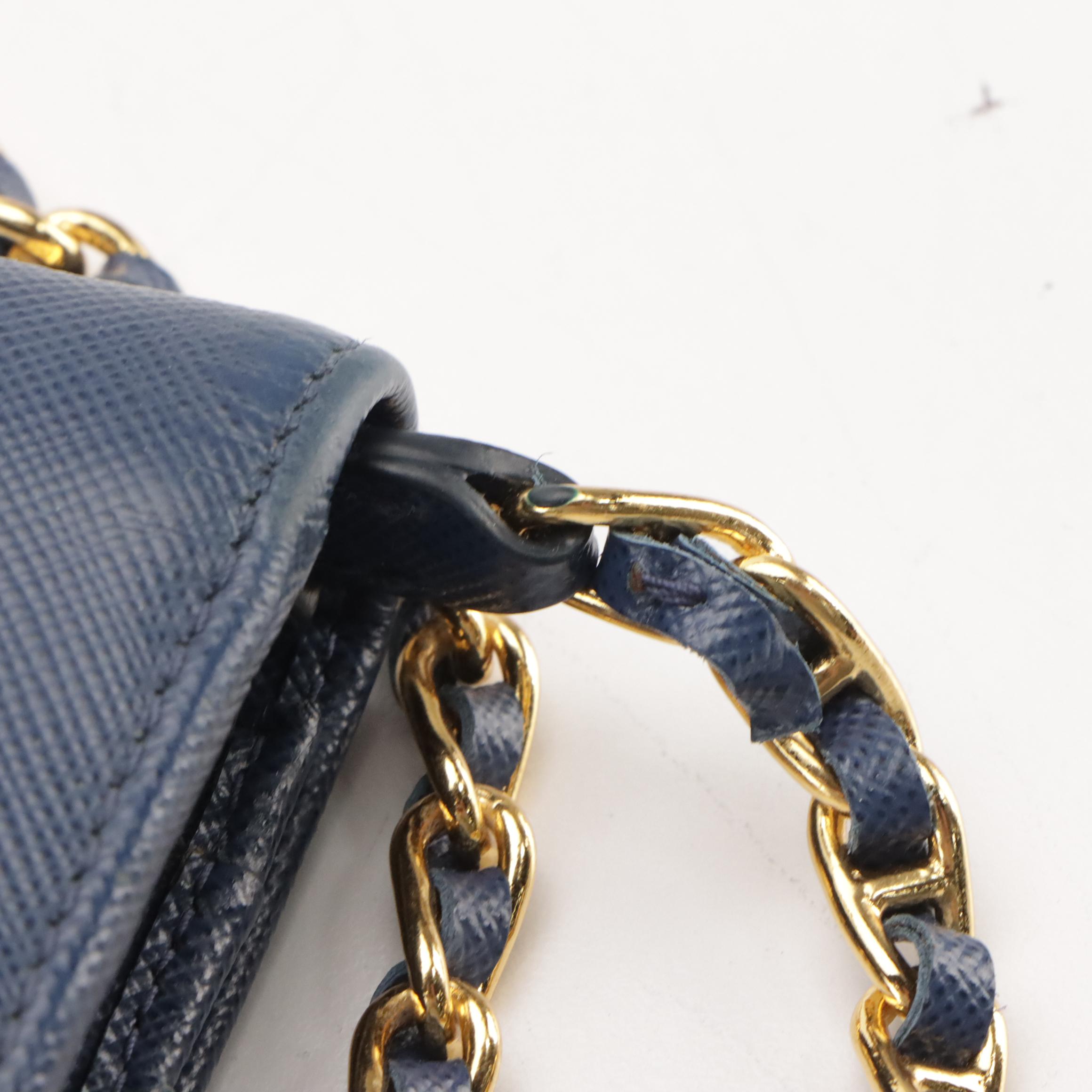 Prada Wallet-on-Chain in Dark Blue Saffiano Leather