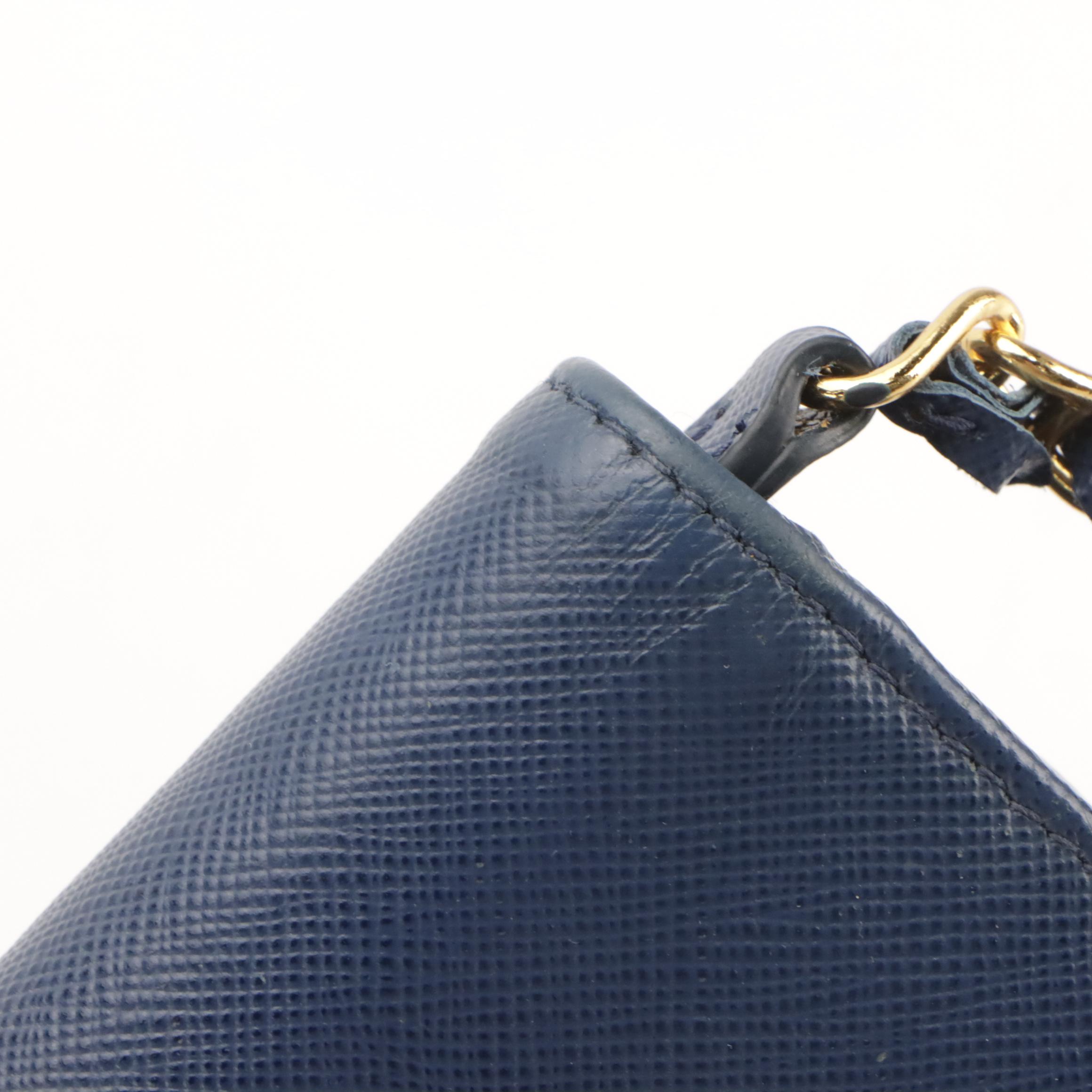 Prada Wallet-on-Chain in Dark Blue Saffiano Leather