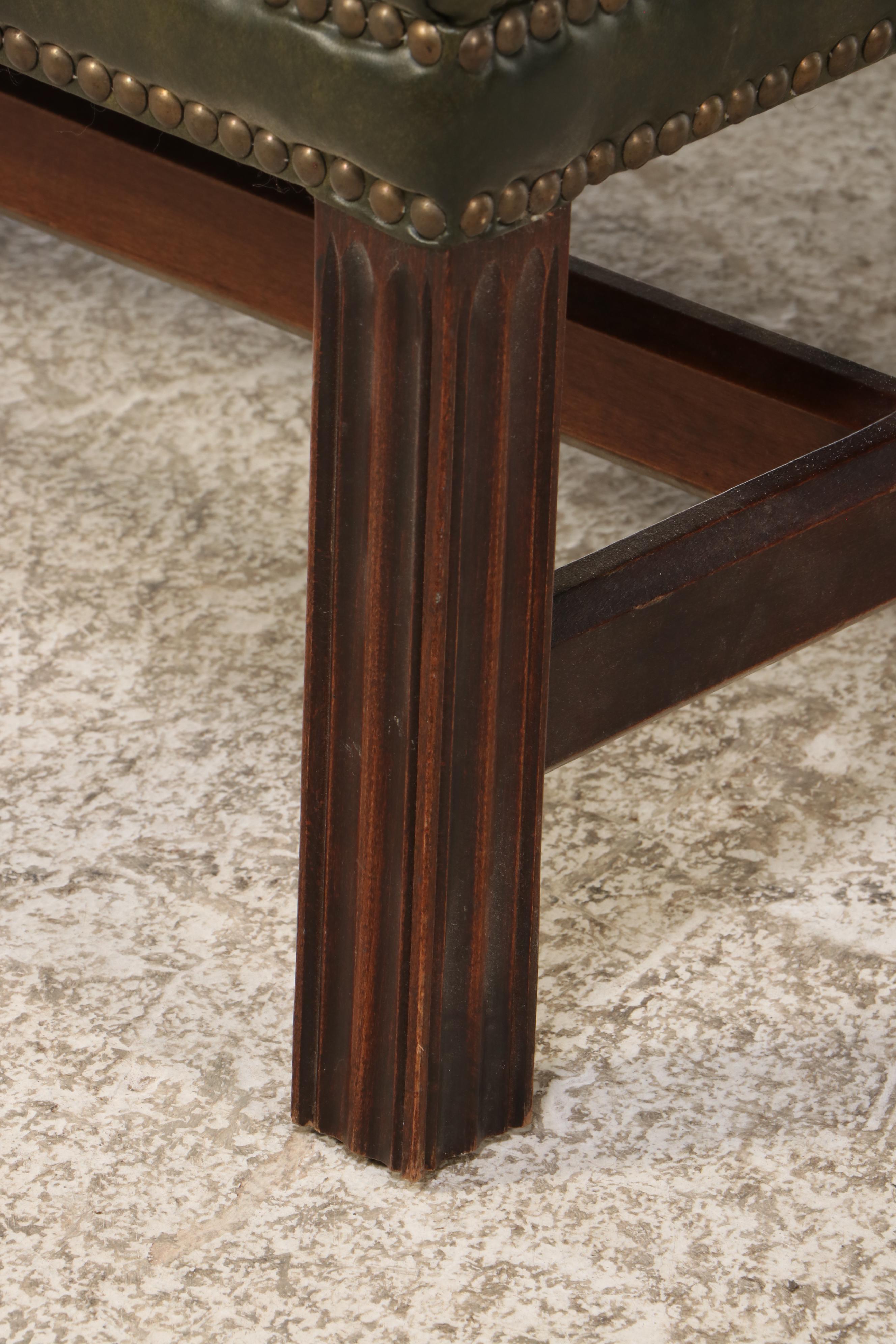 Chippendale Style Button-Tufted Leather Wingback Chair with Ottoman