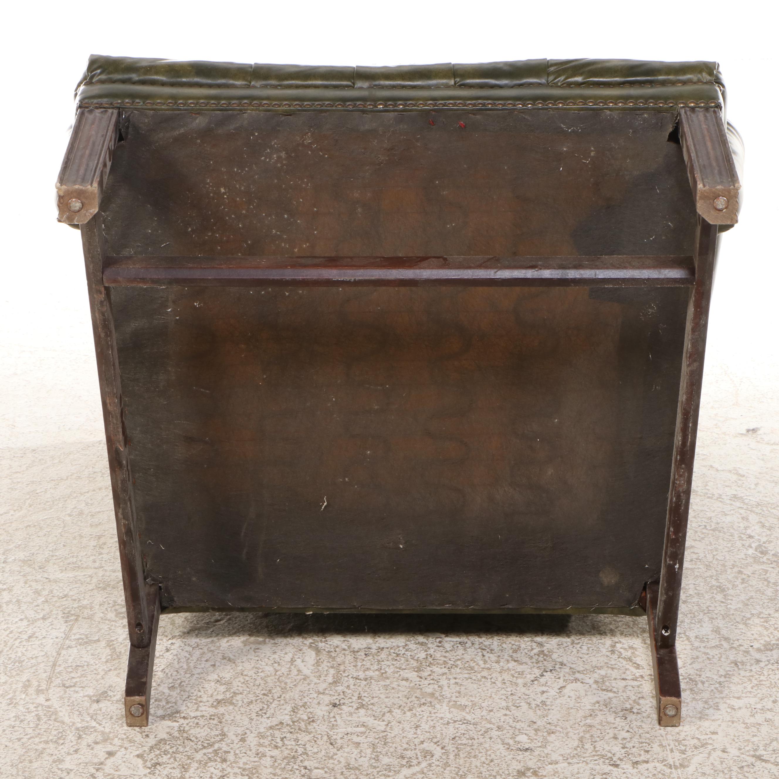 Chippendale Style Button-Tufted Leather Wingback Chair with Ottoman