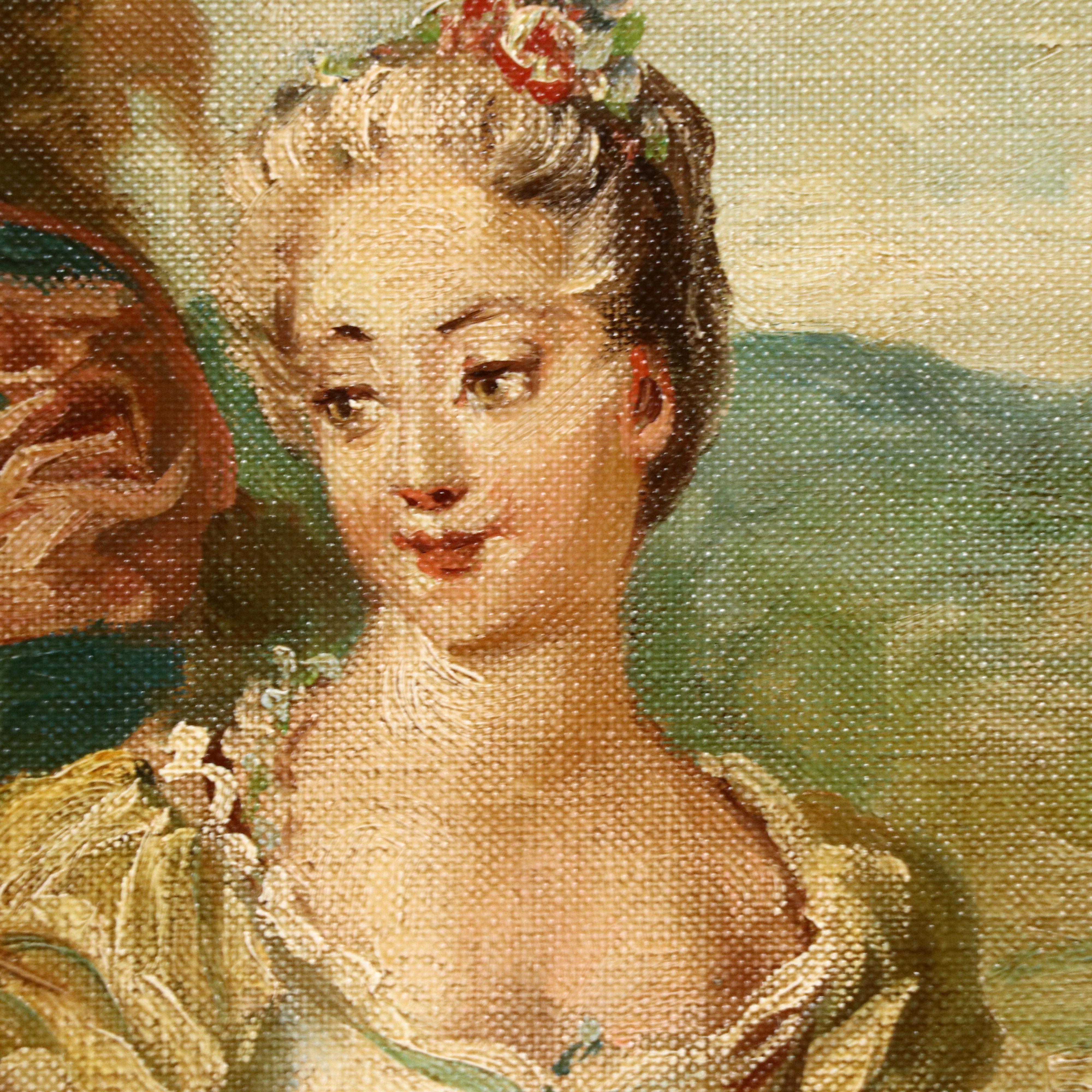 Bernard Benet Oil Painting with Serenade Scene, Mid-20th Century