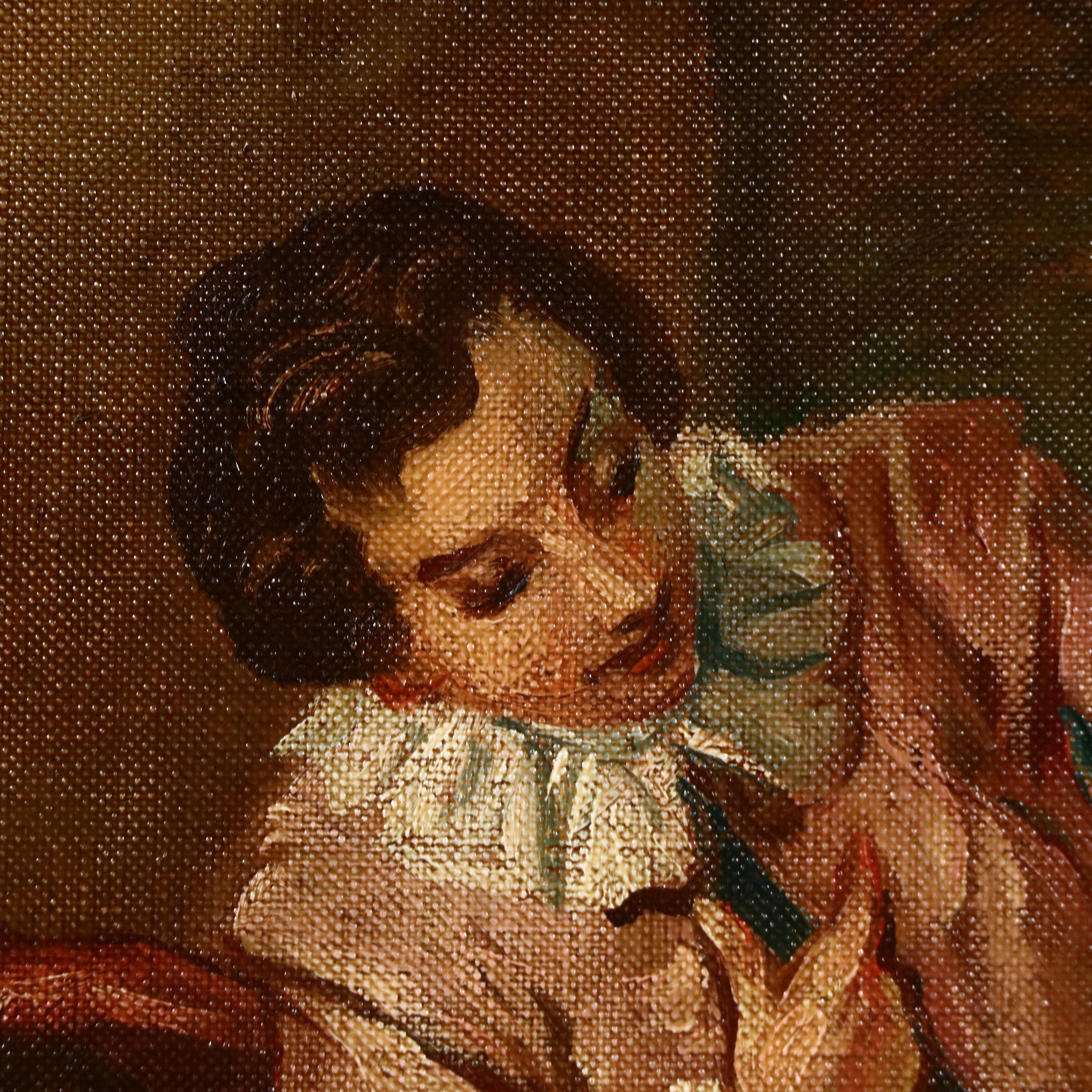 Bernard Benet Oil Painting with Serenade Scene, Mid-20th Century