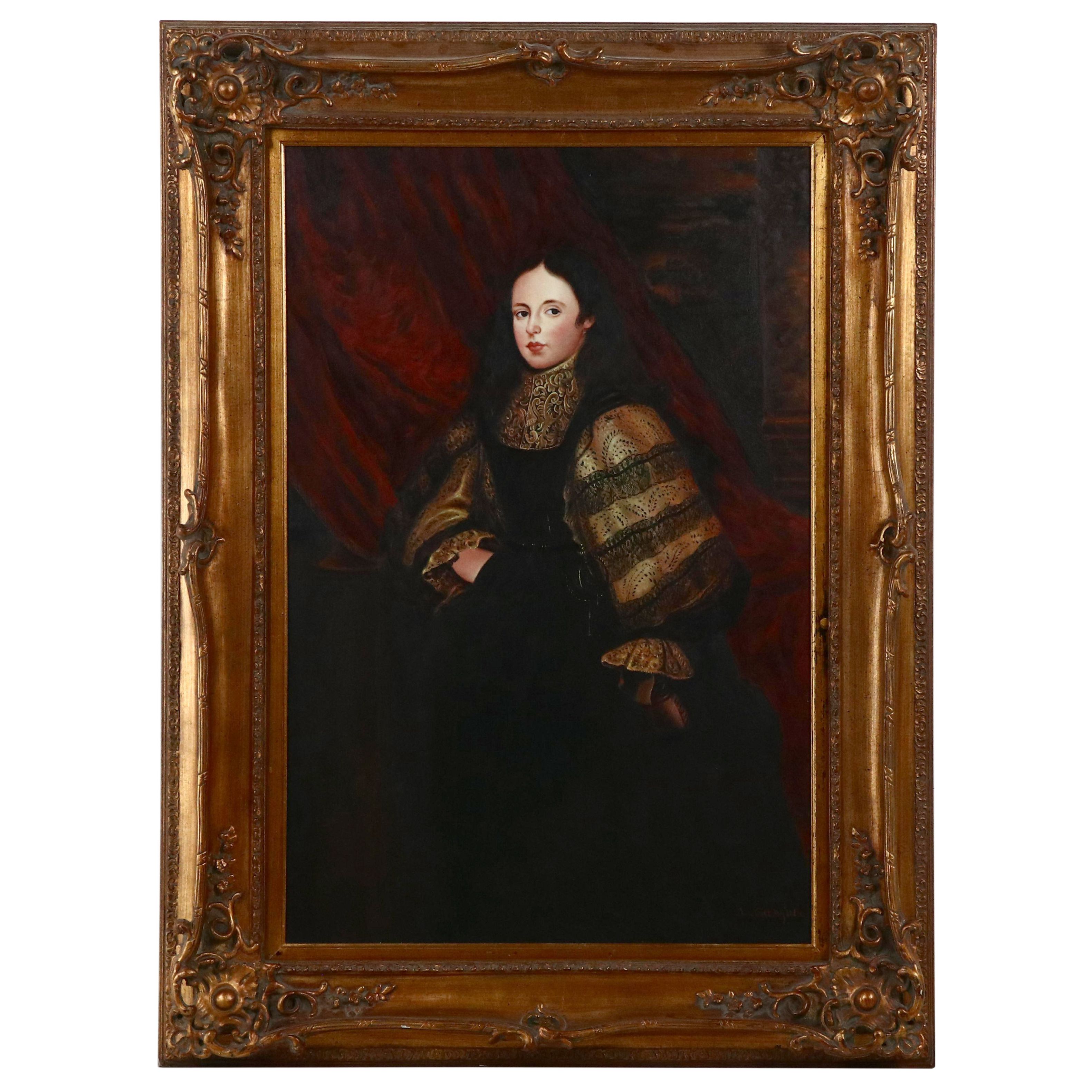 Large-Scale Oil Portrait of Poised Woman, Late 20th / 21st Century