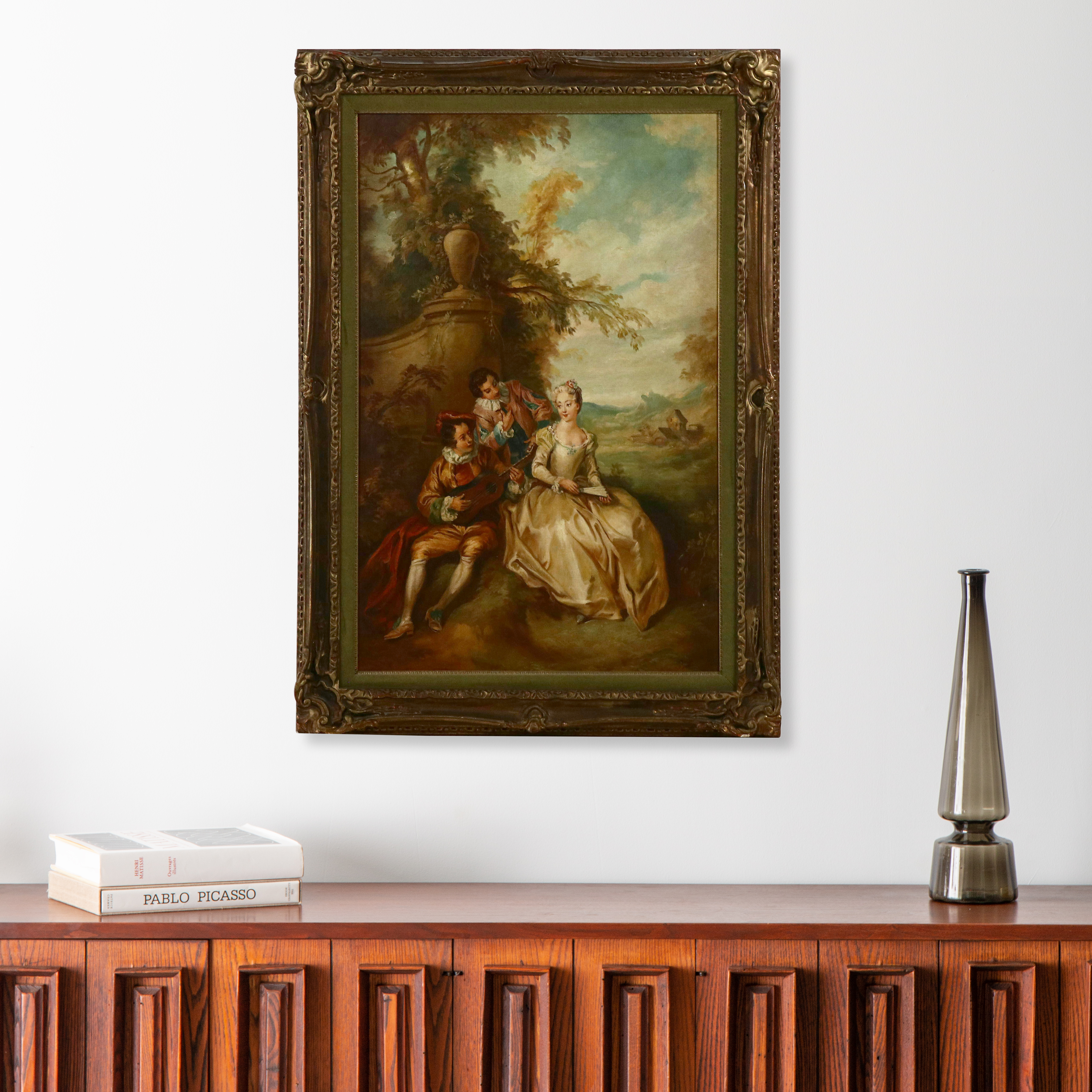 Bernard Benet Oil Painting with Serenade Scene, Mid-20th Century