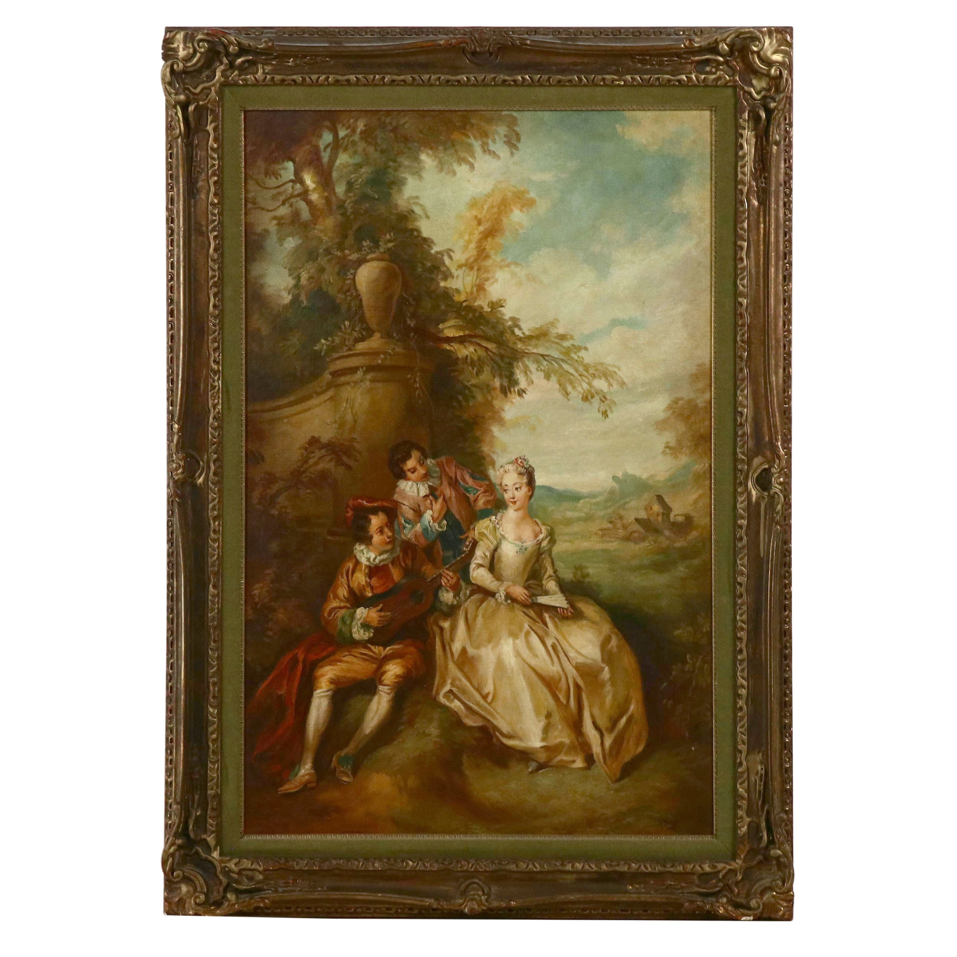 Bernard Benet Oil Painting with Serenade Scene, Mid-20th Century
